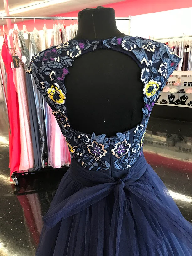 Nina Canacci 2145 Size 4 Navy Tulle A Line Ballgown Lace Sheer Formal Prom Dress Gown - Image 5