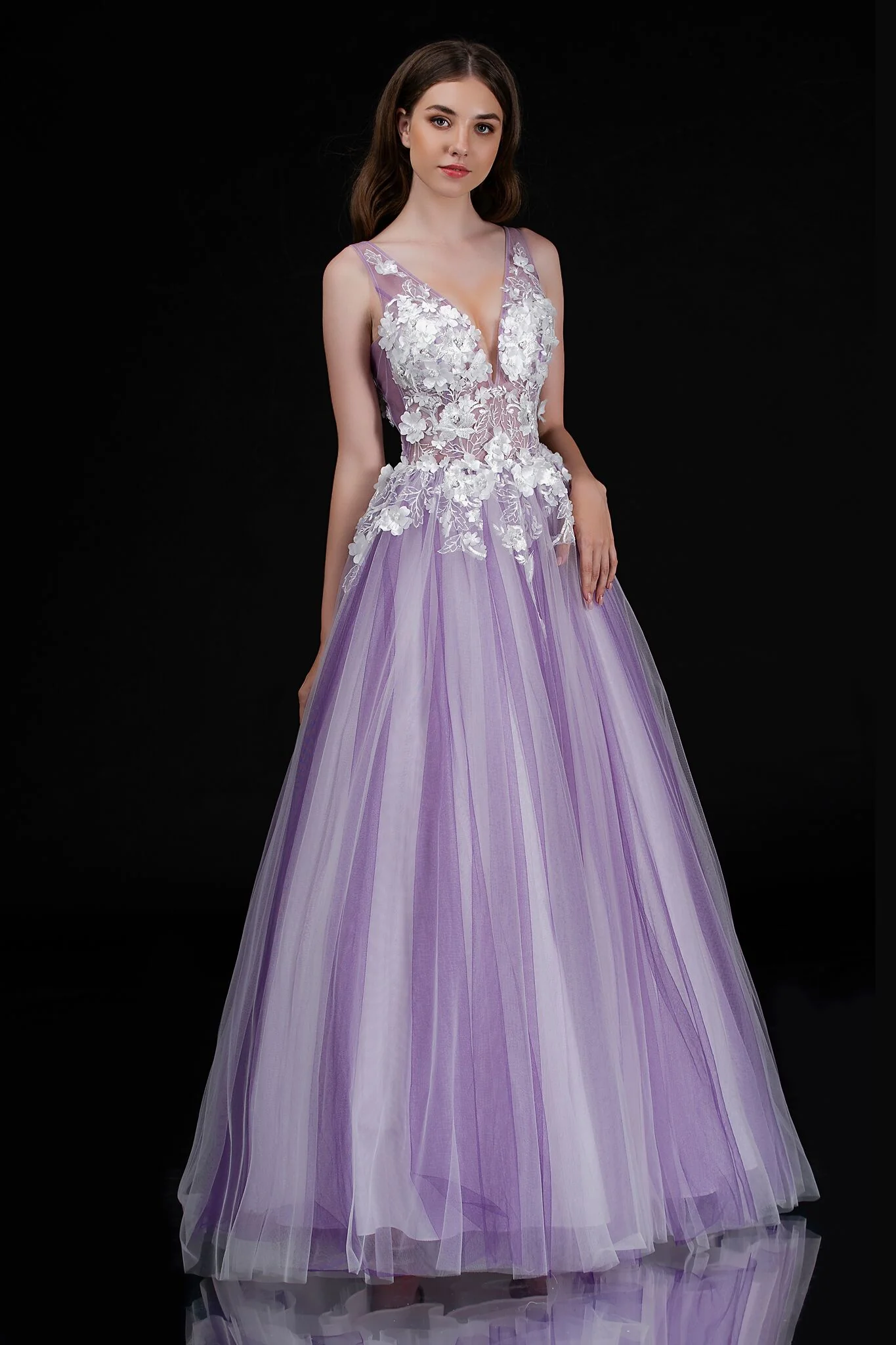 Nina Canacci 2256 Size 4 Pink Sheer Floral Prom Dress Applique Tulle Ballgown V Neck - Image 3