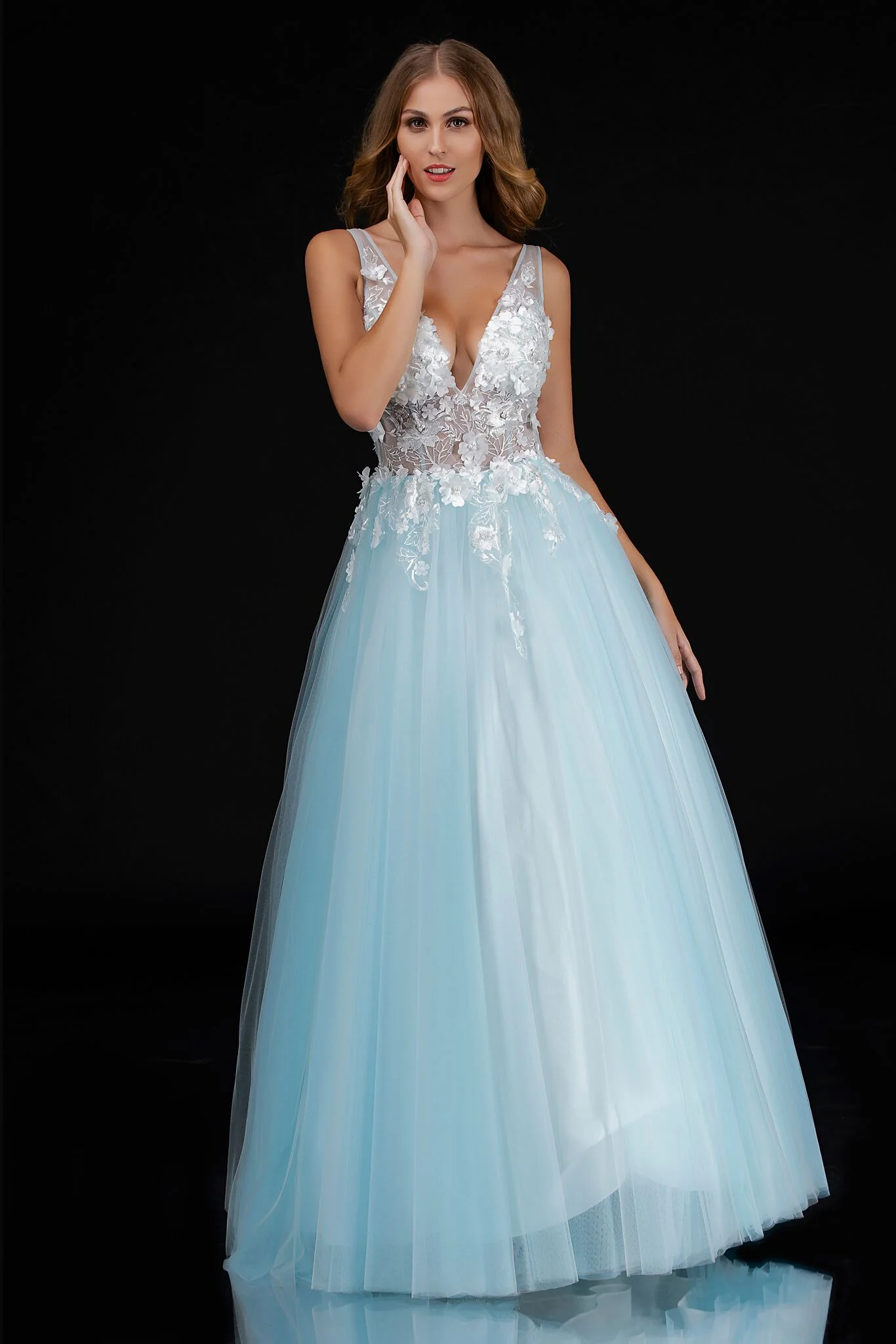 Nina Canacci 2256 Size 4 Pink Sheer Floral Prom Dress Applique Tulle Ballgown V Neck - Image 4
