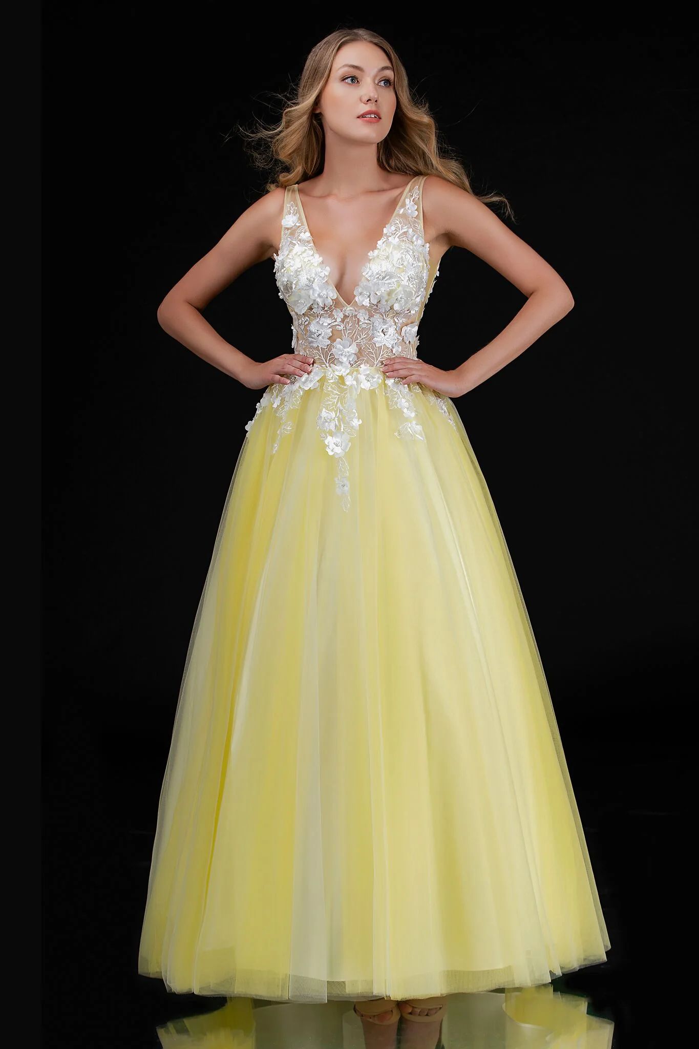Nina Canacci 2256 Size 4 Pink Sheer Floral Prom Dress Applique Tulle Ballgown V Neck - Image 5