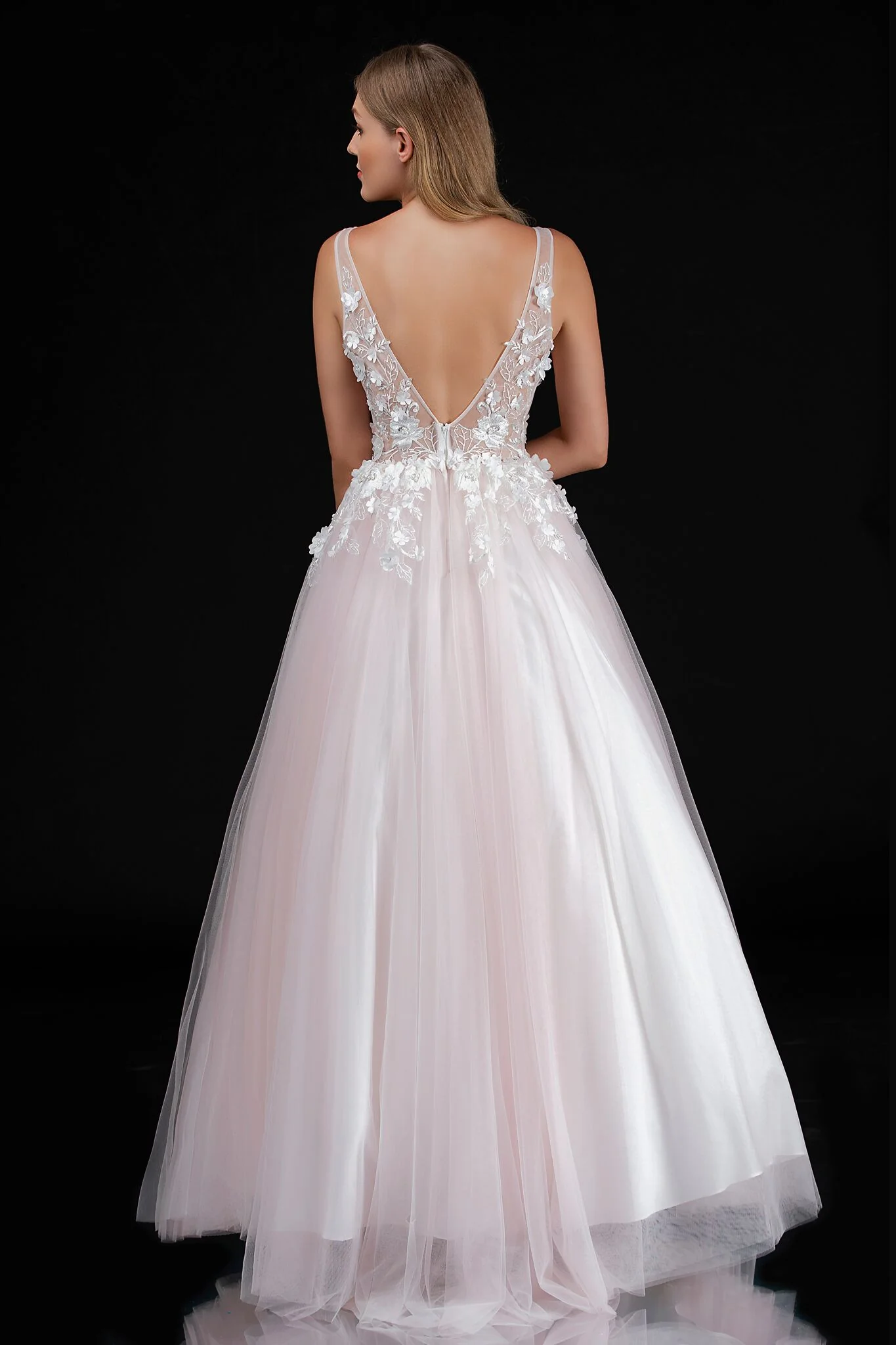 Nina Canacci 2256 Size 4 Pink Sheer Floral Prom Dress Applique Tulle Ballgown V Neck - Image 8