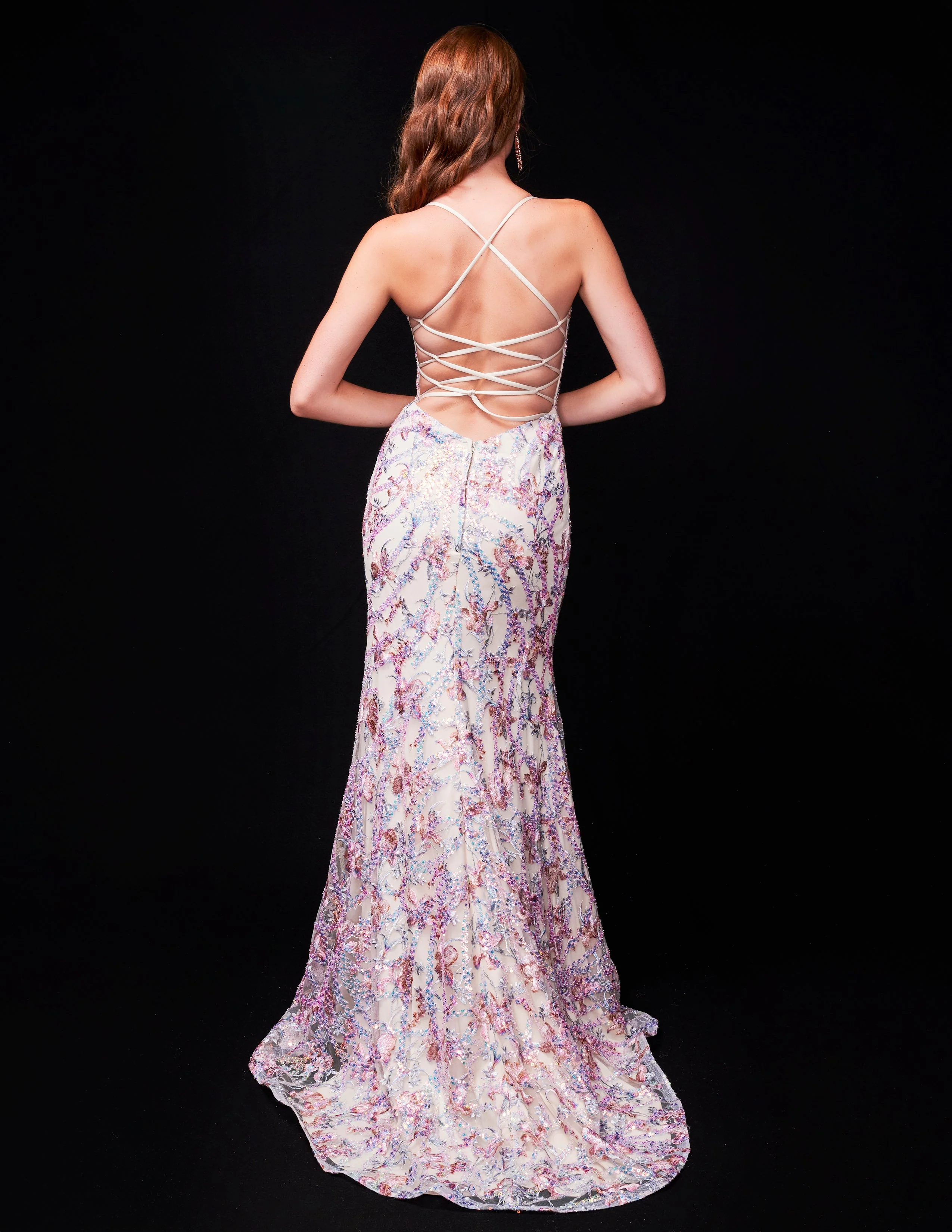 Nina Canacci 2372 Size 4 Nude Beaded Formal Dress Backless Corset Sequin Gown V Neck Slit Fitted - Image 2