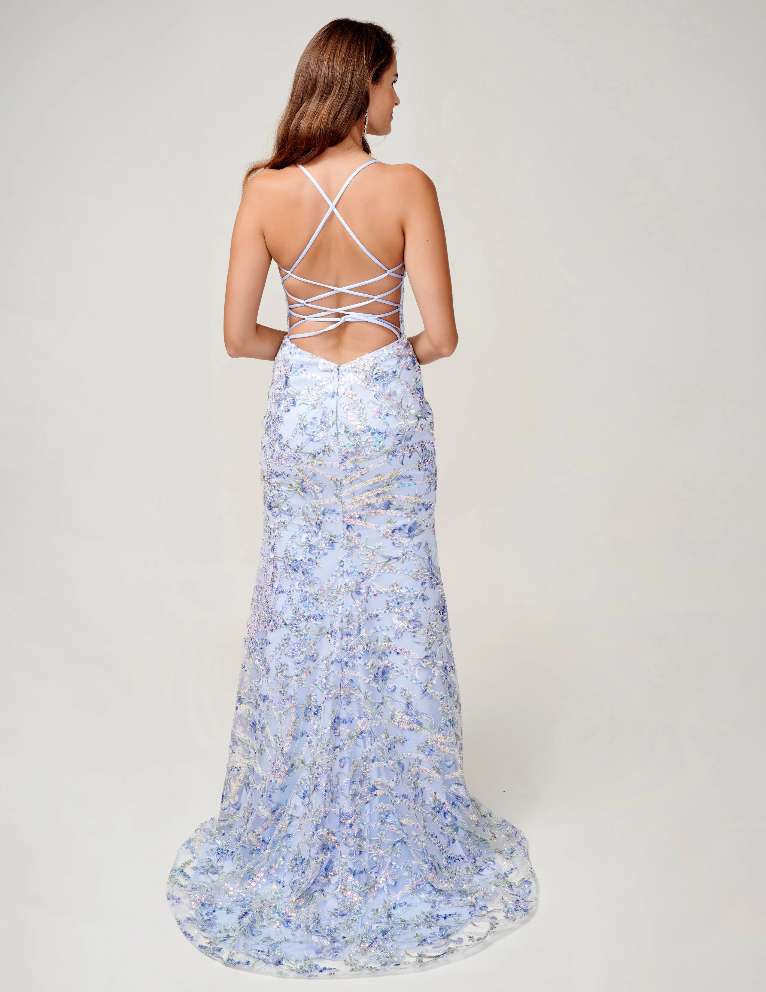 Nina Canacci 2372 Size 4 Nude Beaded Formal Dress Backless Corset Sequin Gown V Neck Slit Fitted - Image 6
