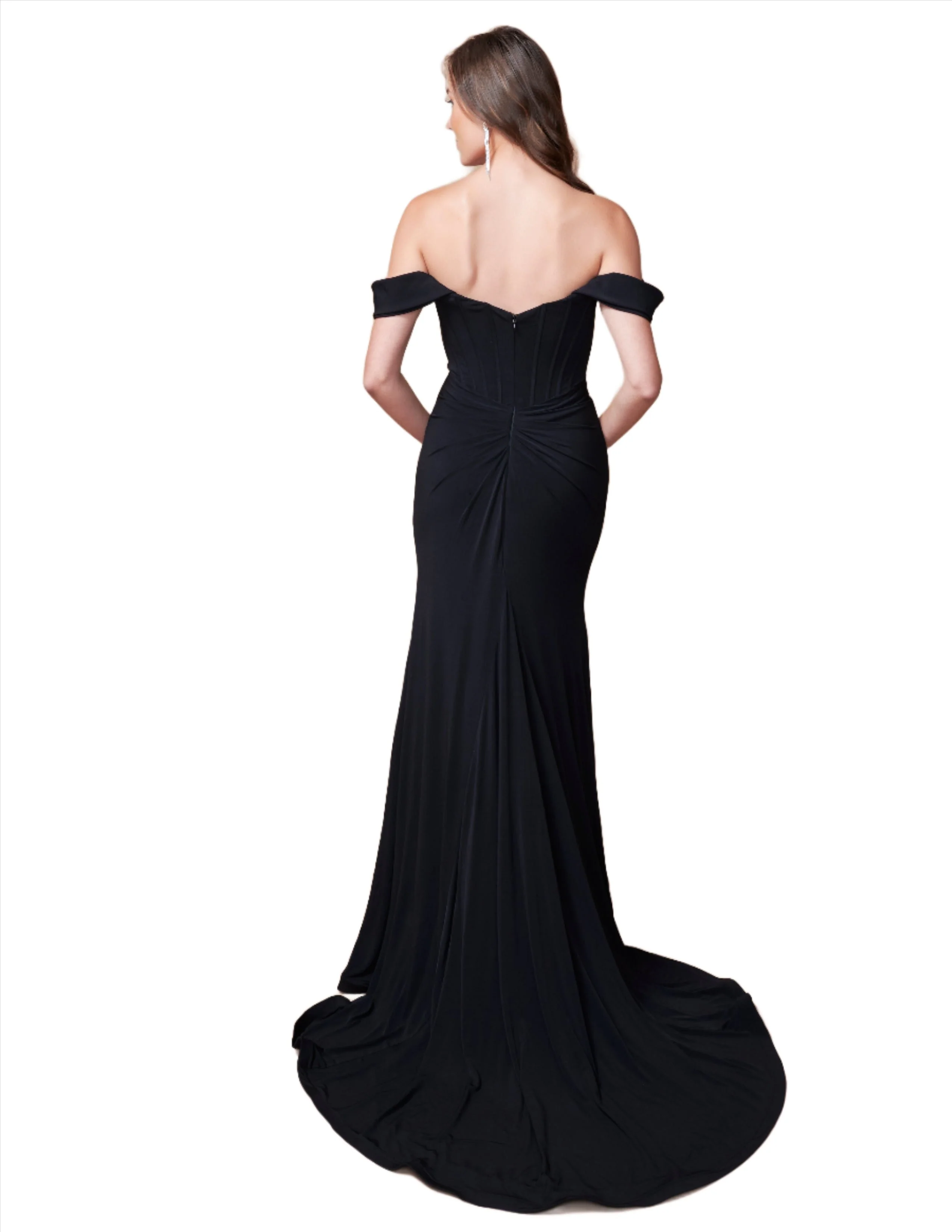 Nina Canacci 2398 Size 4 Red Fitted Corset Dress off the Shoulder Formal Slit Evening Gown Scoop neck - Image 3