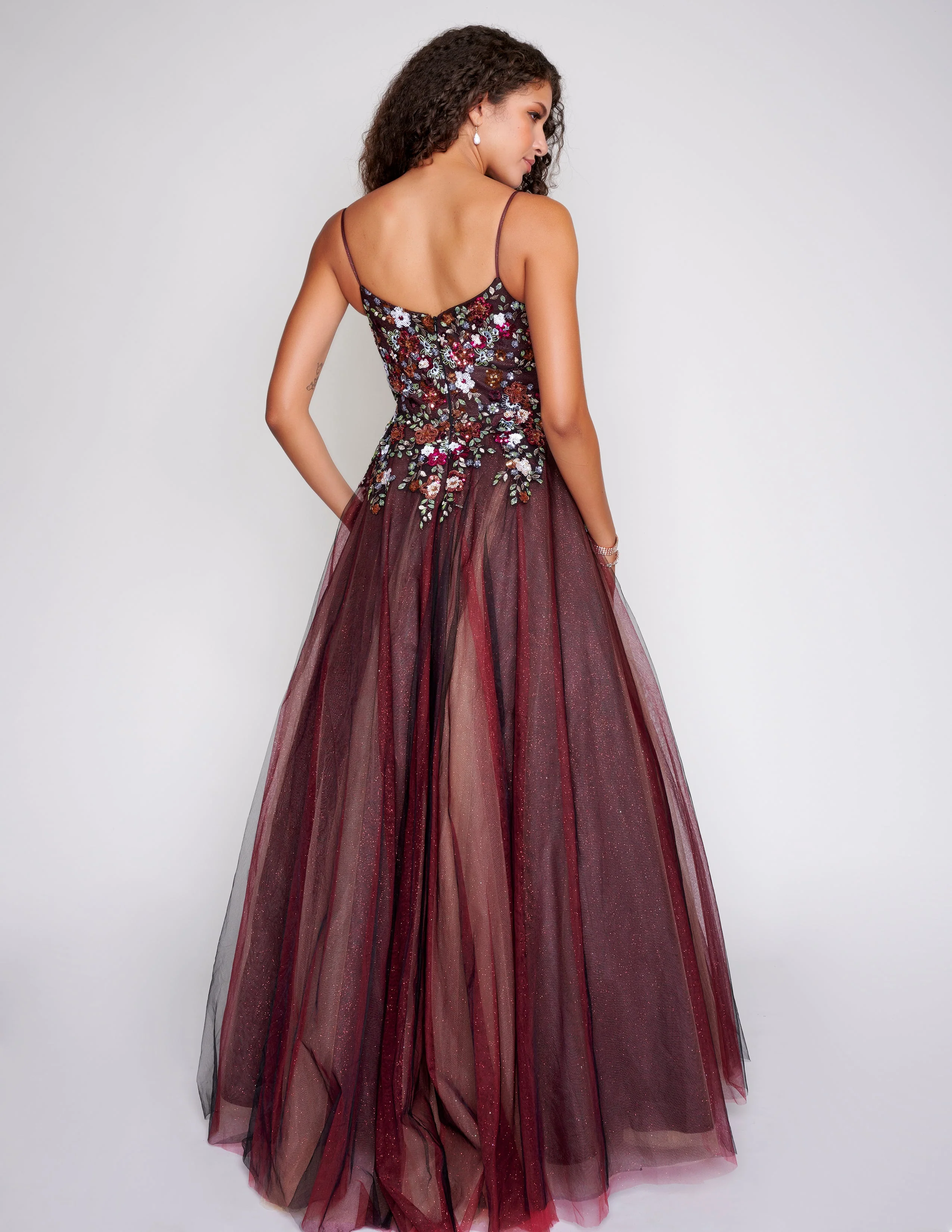 Nina Canacci 3206 Size 22 Black Red Multi A Line Shimmer Lace Prom Dress Tulle Ball Gown Scoop Neck Formal - Image 2