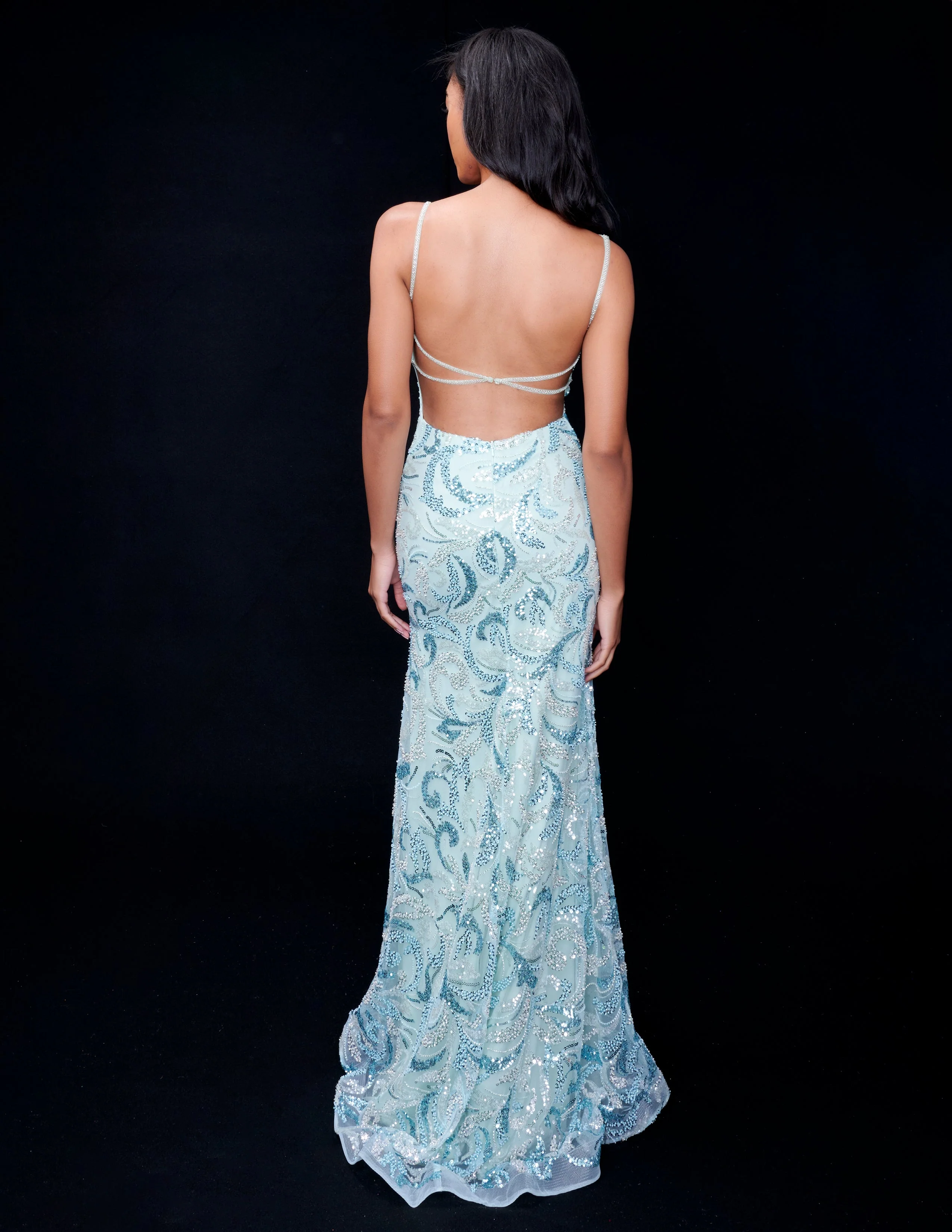 Nina Canacci 3243 Size 4 Purple Beaded Sequin Backless Formal Dress Prom Slit Evening Gown V Neck - Image 4