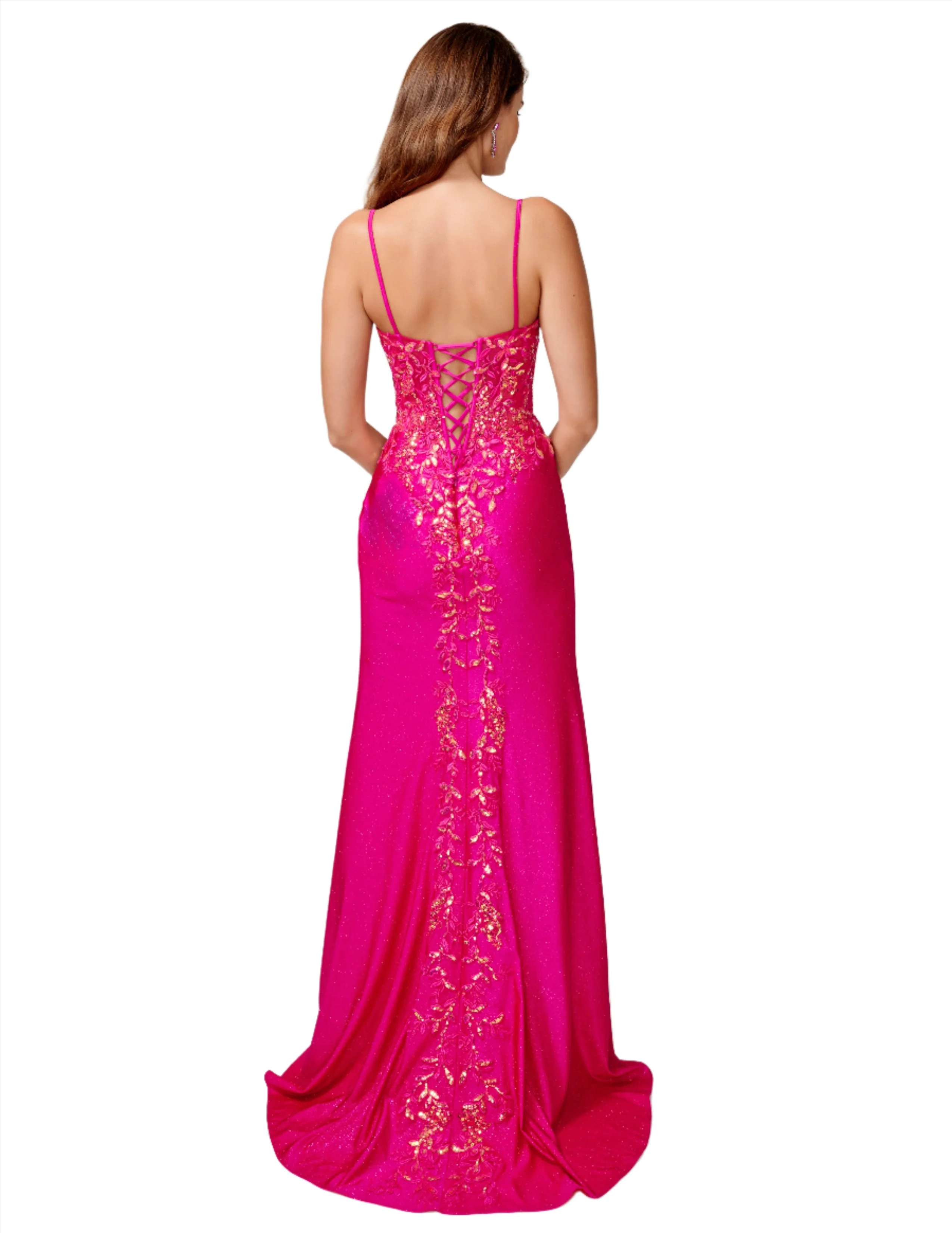 Nina Canacci 3260 Size 4 Fuchsia Sheer Sequin Lace Corset Prom Dress Slit Shimmer Formal Gown - Image 2