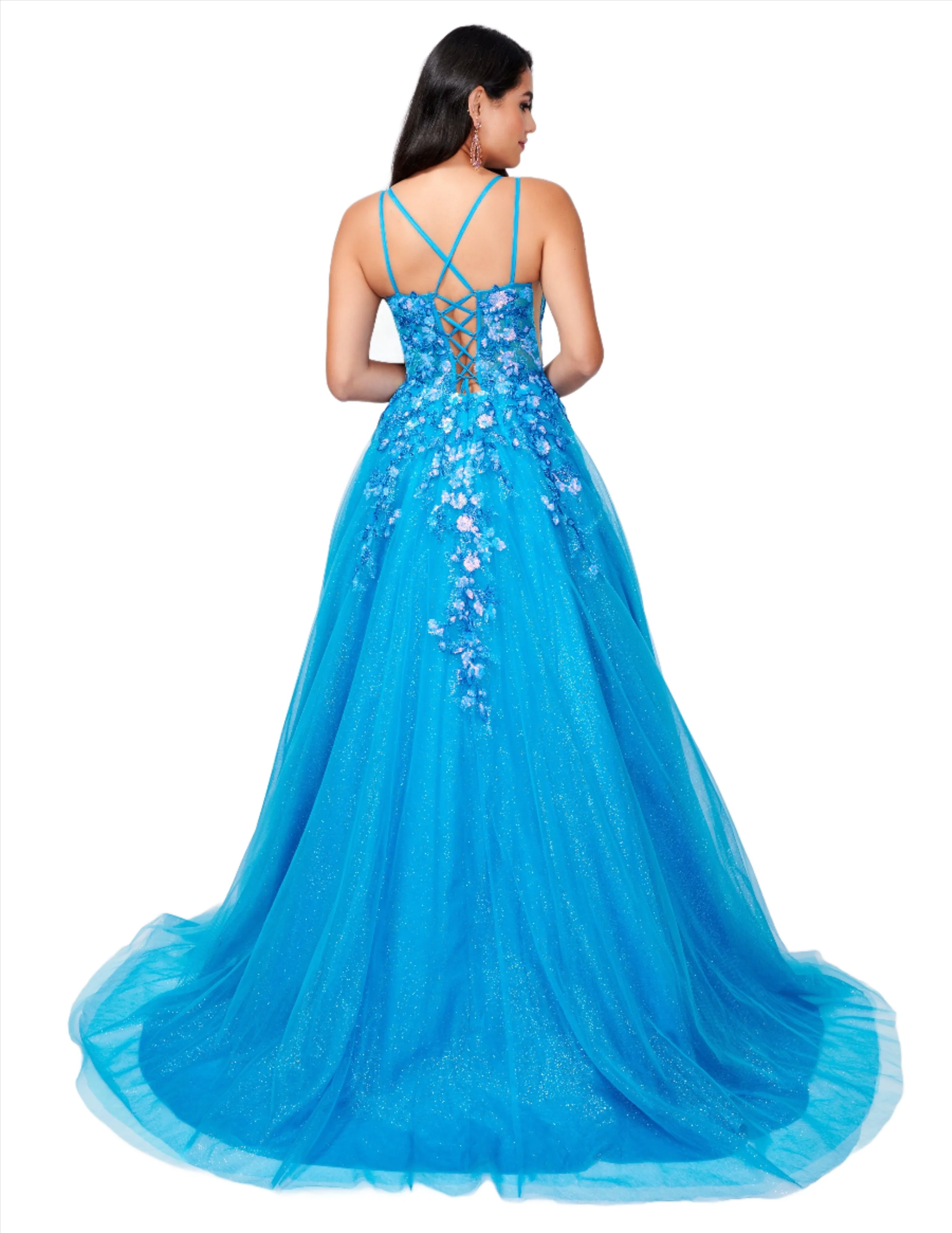 Nina Canacci 3263 Size 0 Turquoise Shimmer A Line Prom Dress Sequin Lace Corset Ball Gown Formal Sheer - Image 2