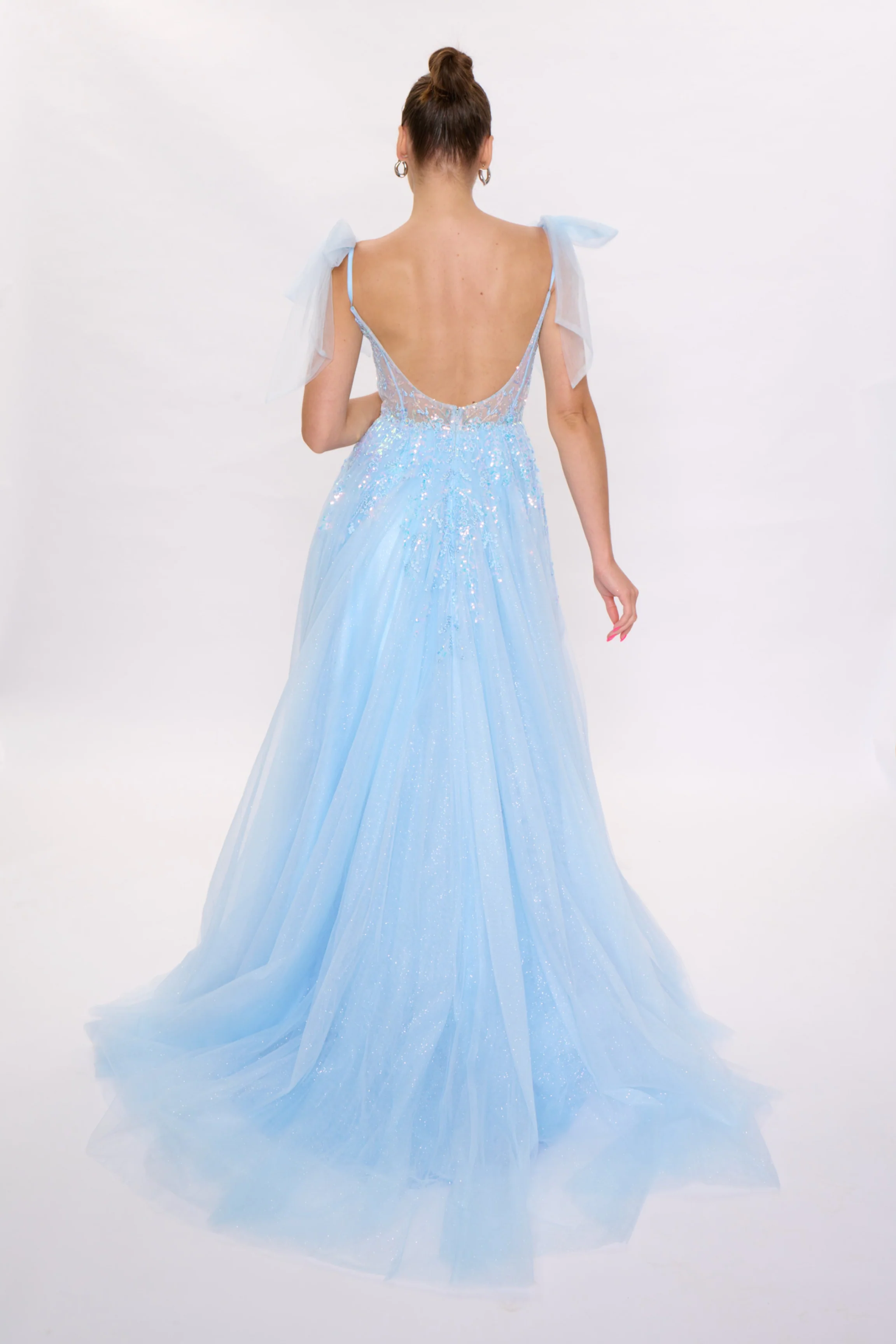 Nina Canacci 3269 Size 0,4, 6 Blue Bow Prom Dress A line Maxi Slit Formal evening Gown Sweetheart Neckline - Image 2