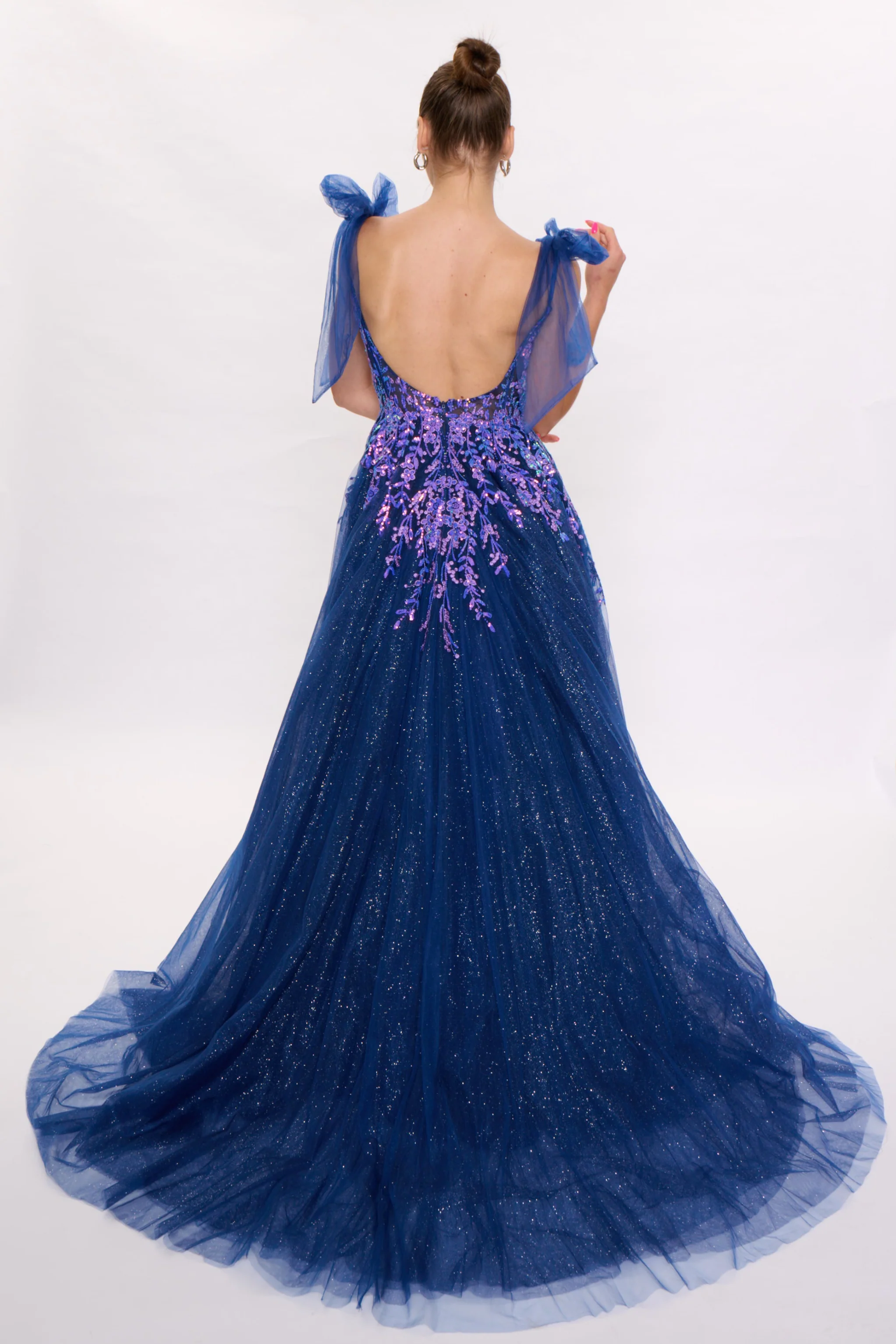 Nina Canacci 3269 Size 0,4, 6 Blue Bow Prom Dress A line Maxi Slit Formal evening Gown Sweetheart Neckline - Image 5