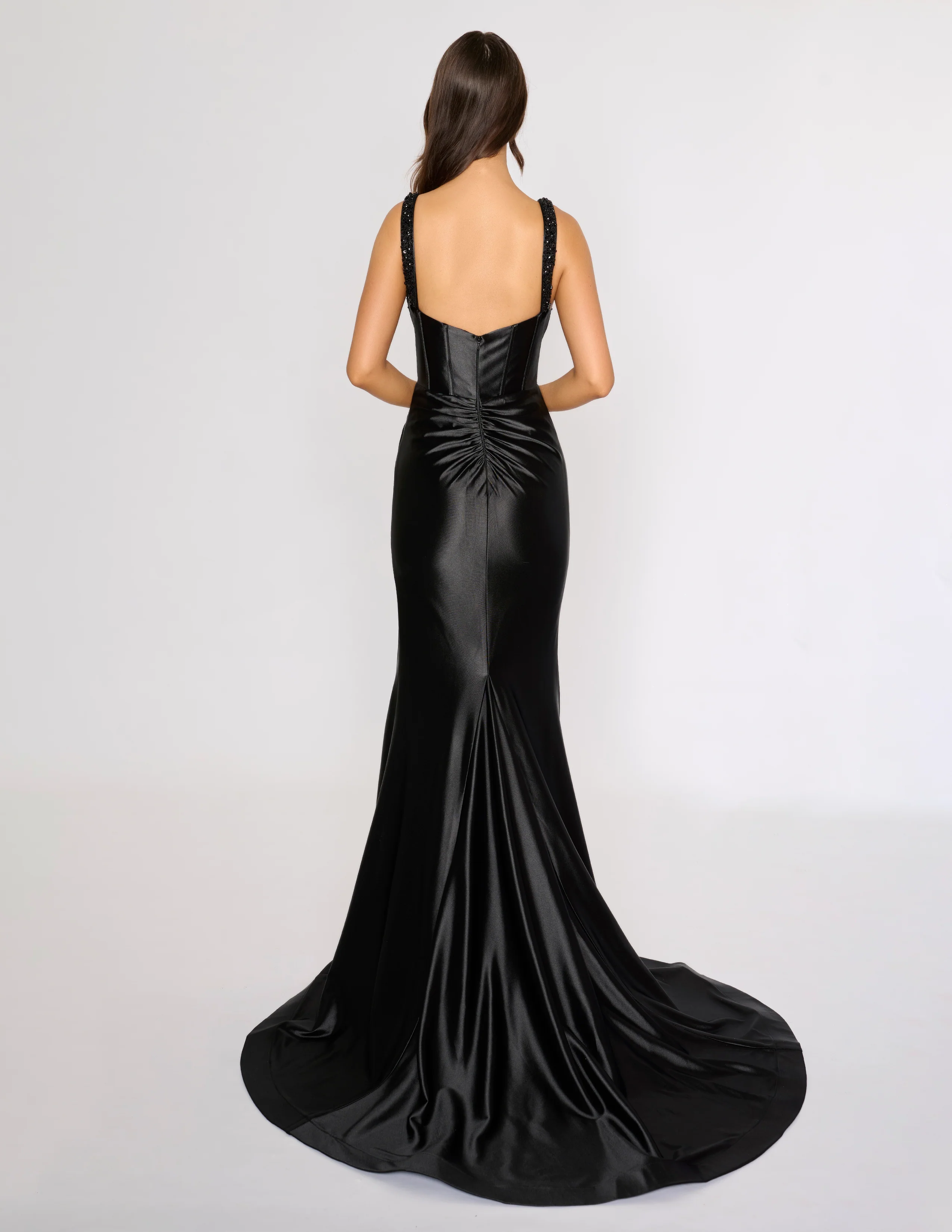 Nina Canacci 3271 Size 4 Black Long Fitted Satin Prom Dress Corset Slit Formal Evening Gown Beaded - Image 4