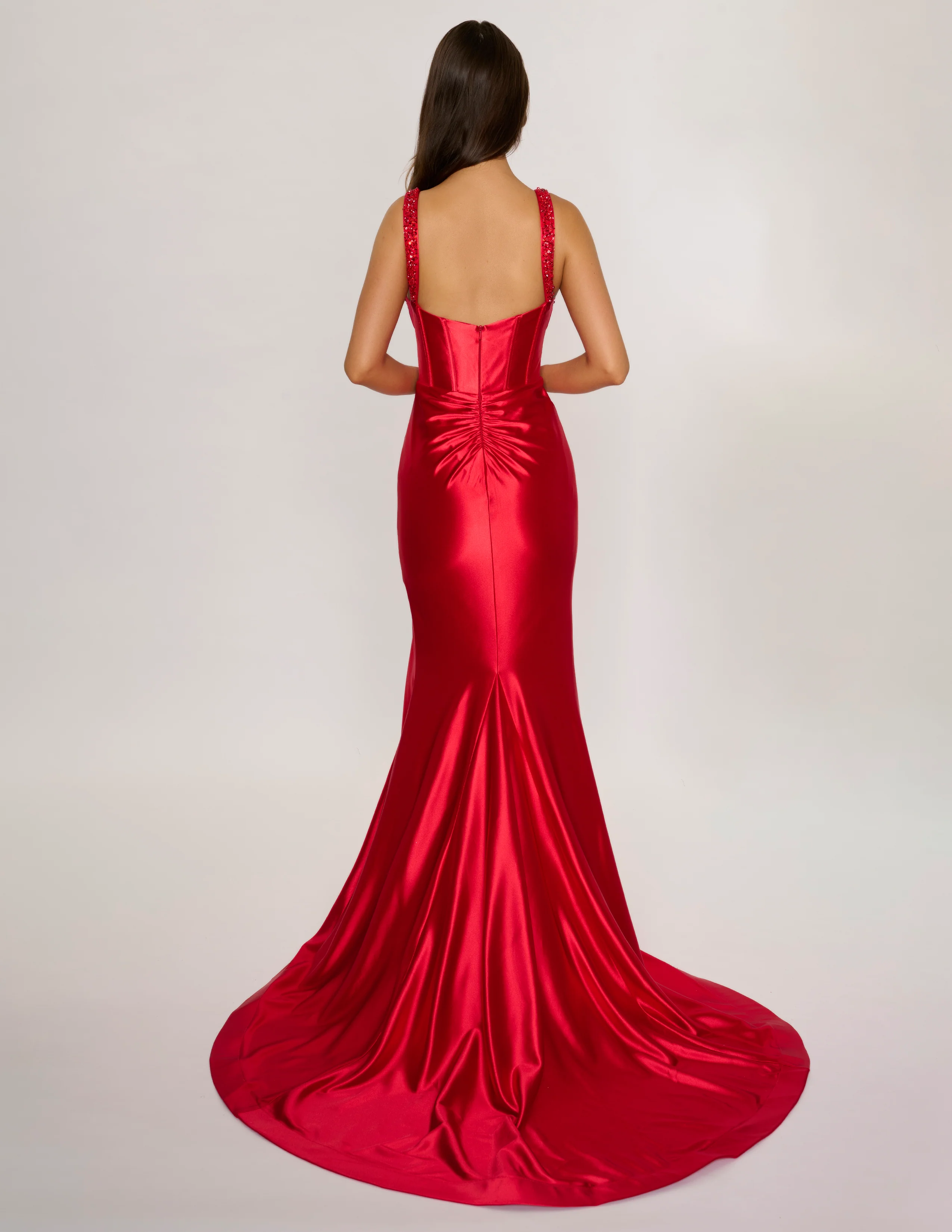 Nina Canacci 3271 Size 4 Black Long Fitted Satin Prom Dress Corset Slit Formal Evening Gown Beaded - Image 7
