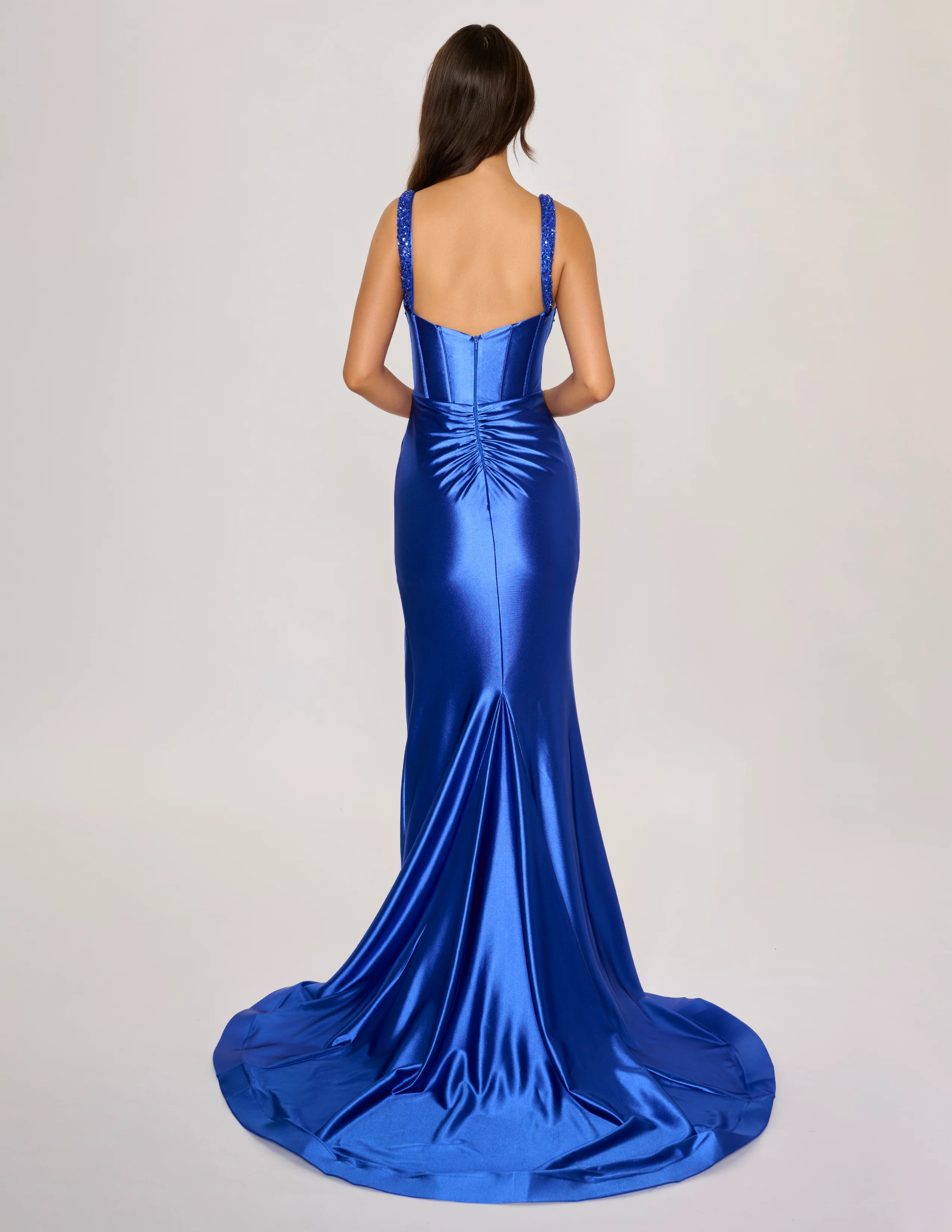 Nina Canacci 3271 Size 4 Black Long Fitted Satin Prom Dress Corset Slit Formal Evening Gown Beaded - Image 9