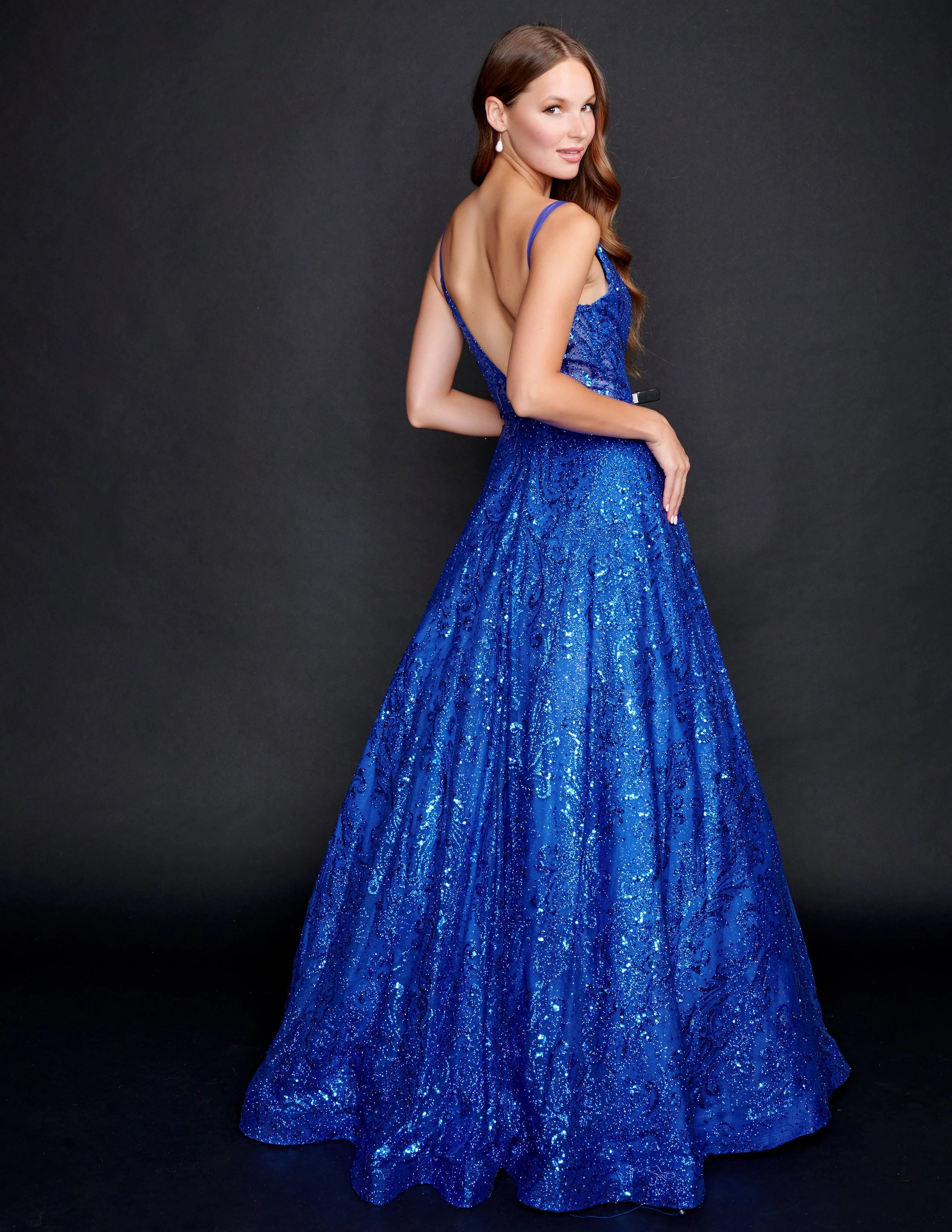 Nina Canacci 4304 Size 2 Royal Shimmer Prom Dress A Line V Neckline Open Back Evening Gown - Image 2