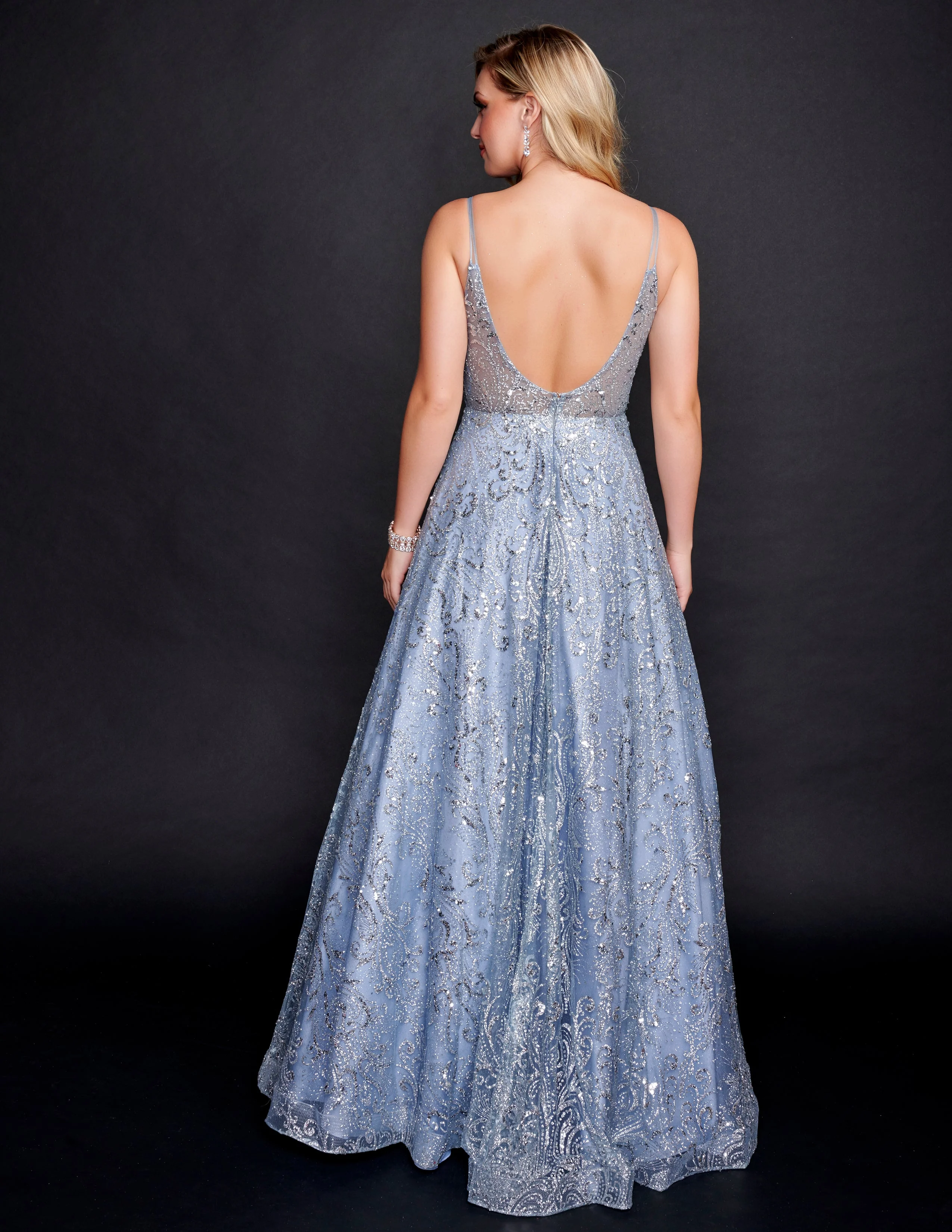 Nina Canacci 4304 Size 2 Royal Shimmer Prom Dress A Line V Neckline Open Back Evening Gown - Image 4