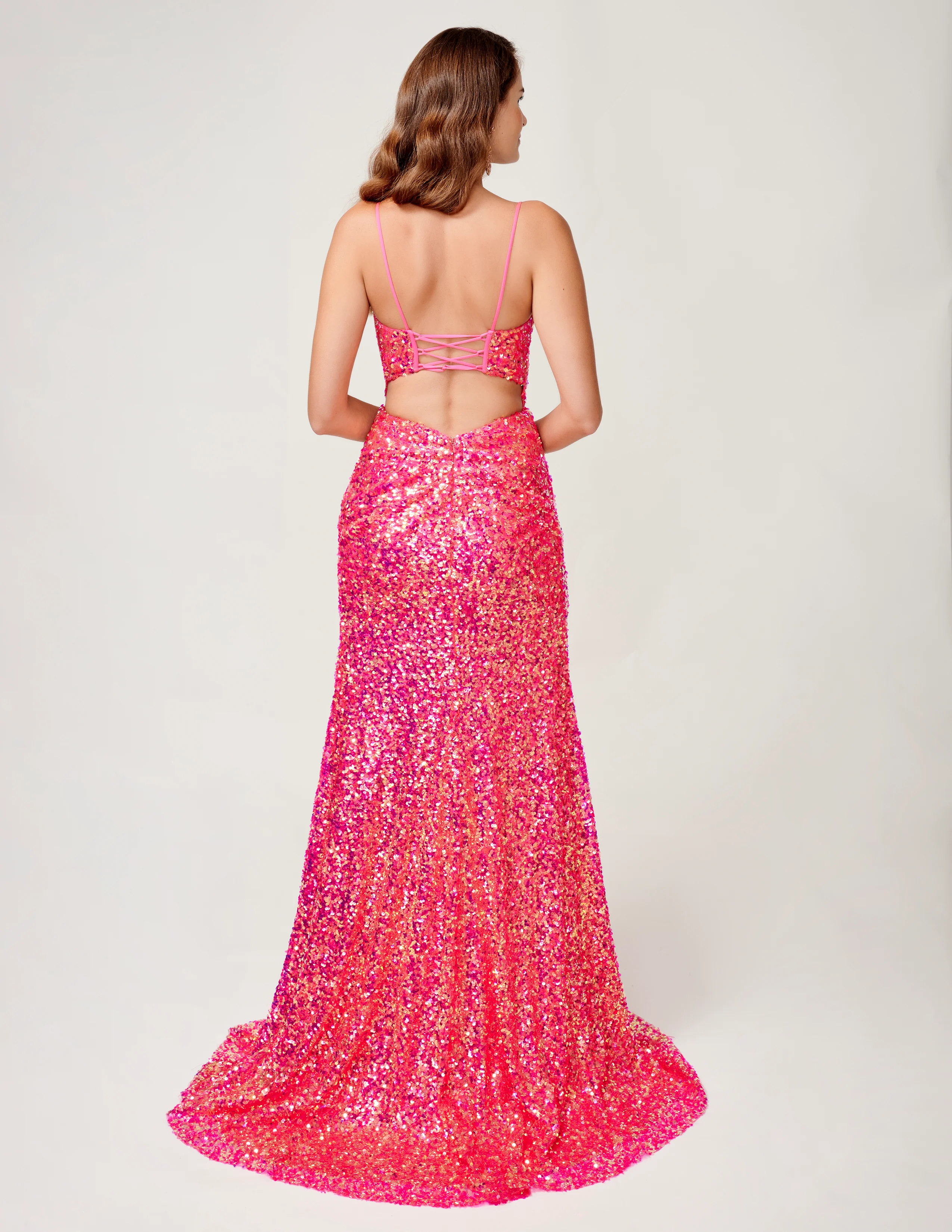 Nina Canacci 4406 Size 2, 4 Fuchsia Sequin Corset Prom Dress Backless Maxi Slit Formal Evening Gown - Image 2