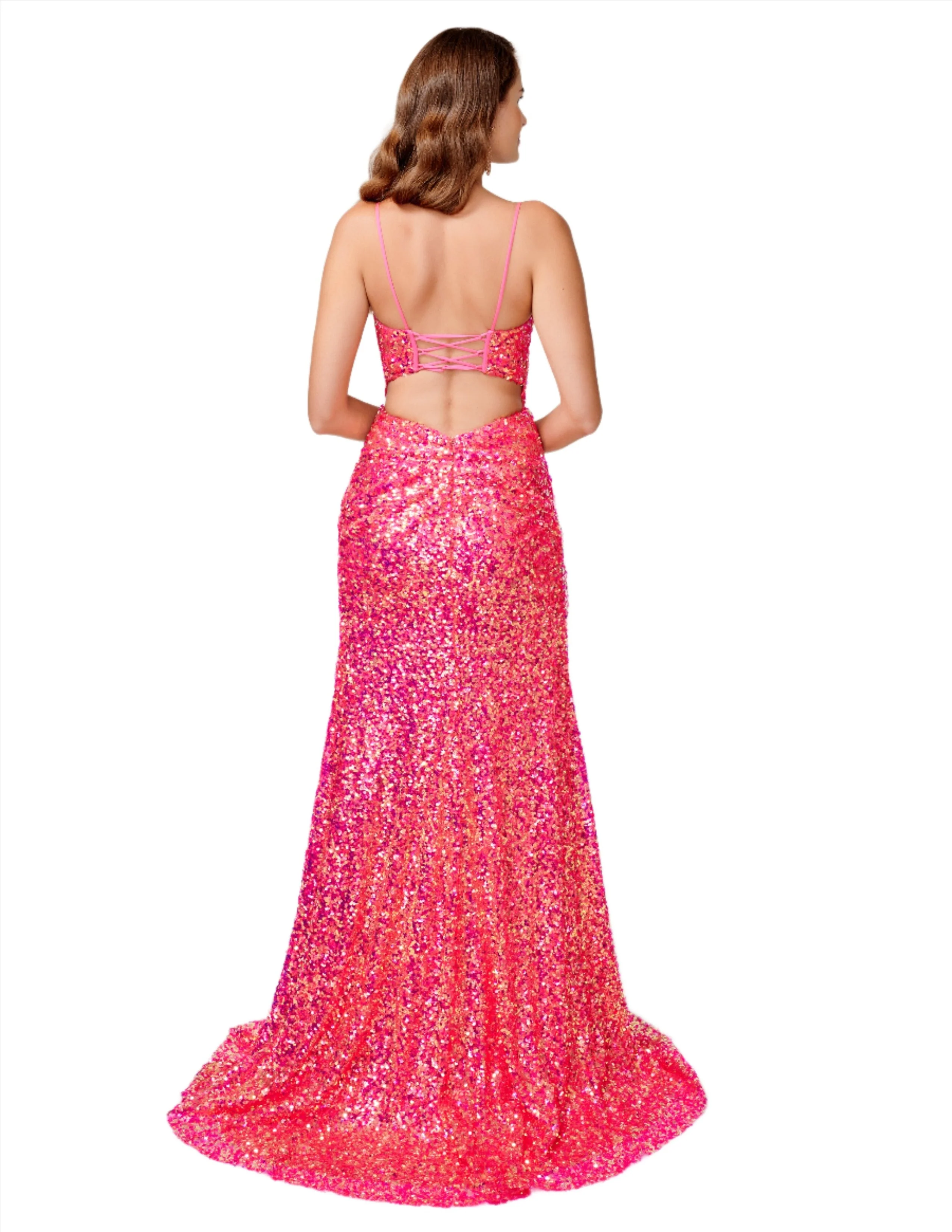 Nina Canacci 4406 Size 2, 4 Fuchsia Sequin Corset Prom Dress Backless Maxi Slit Formal Evening Gown - Image 4