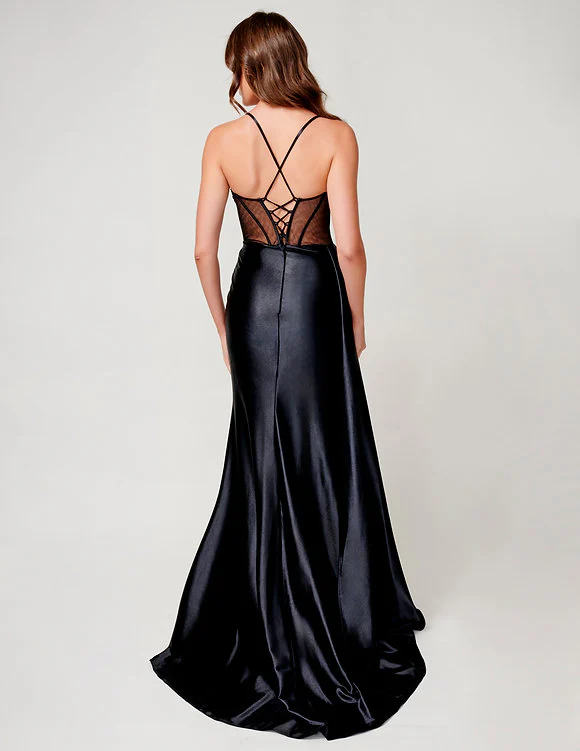 Nina Canacci 4409 Size 4 Royal Long Satin Sheer Corset Prom Dress Slit Overskirt Pageant Gown - Image 6