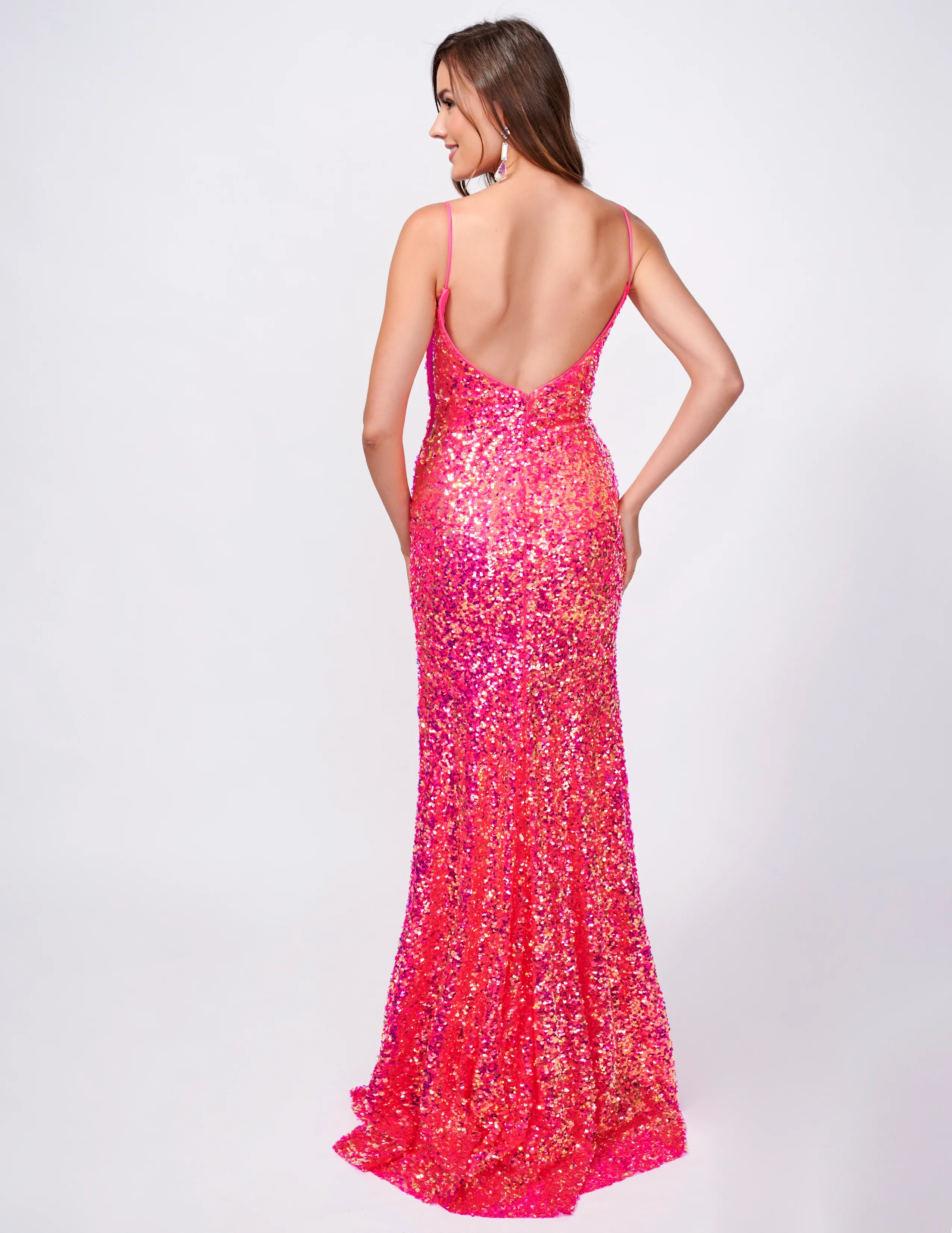 Nina Canacci 4410 Fitted Sequin Long Prom Dress Slit Low back Formal Gown V Neck - Image 4