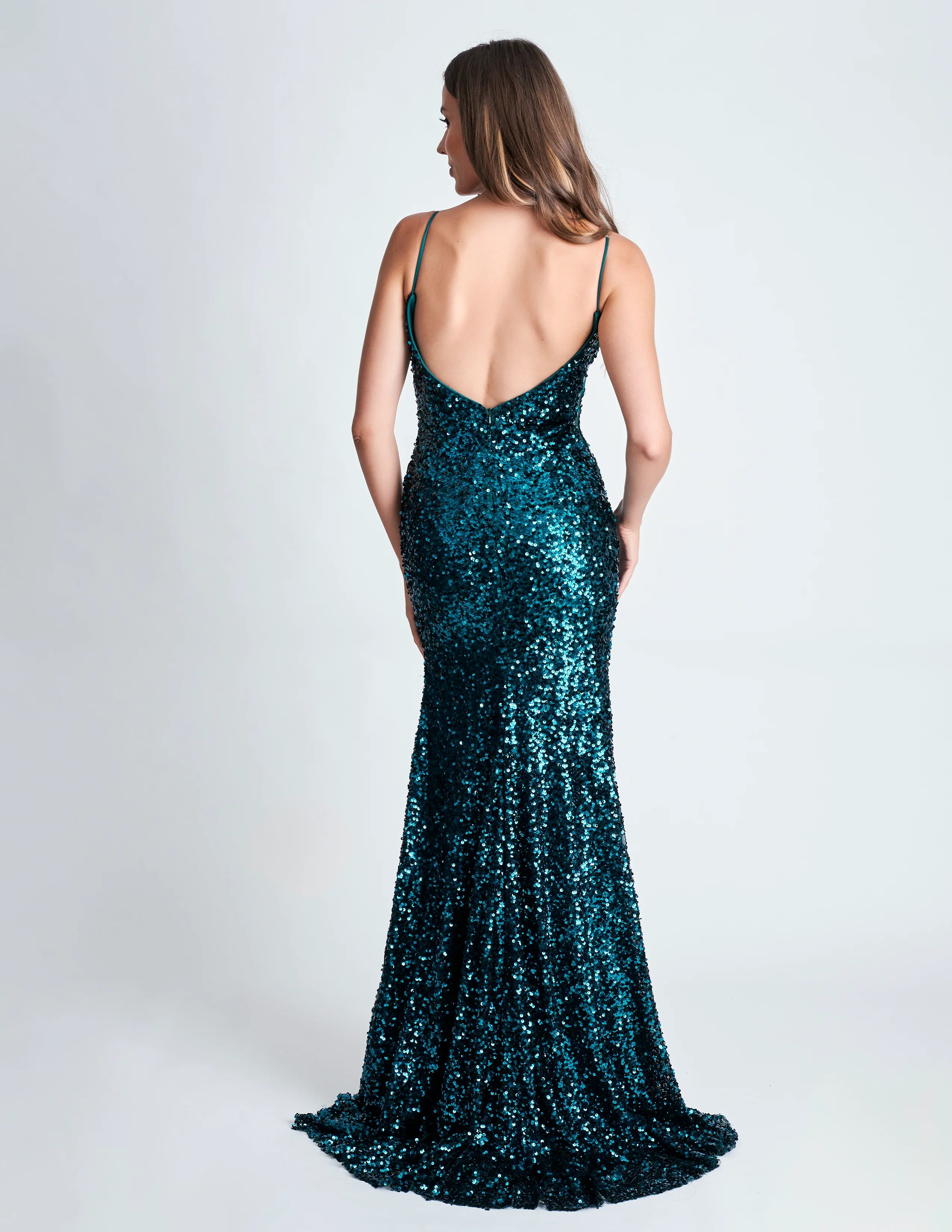 Nina Canacci 4410 Fitted Sequin Long Prom Dress Slit Low back Formal Gown V Neck - Image 5