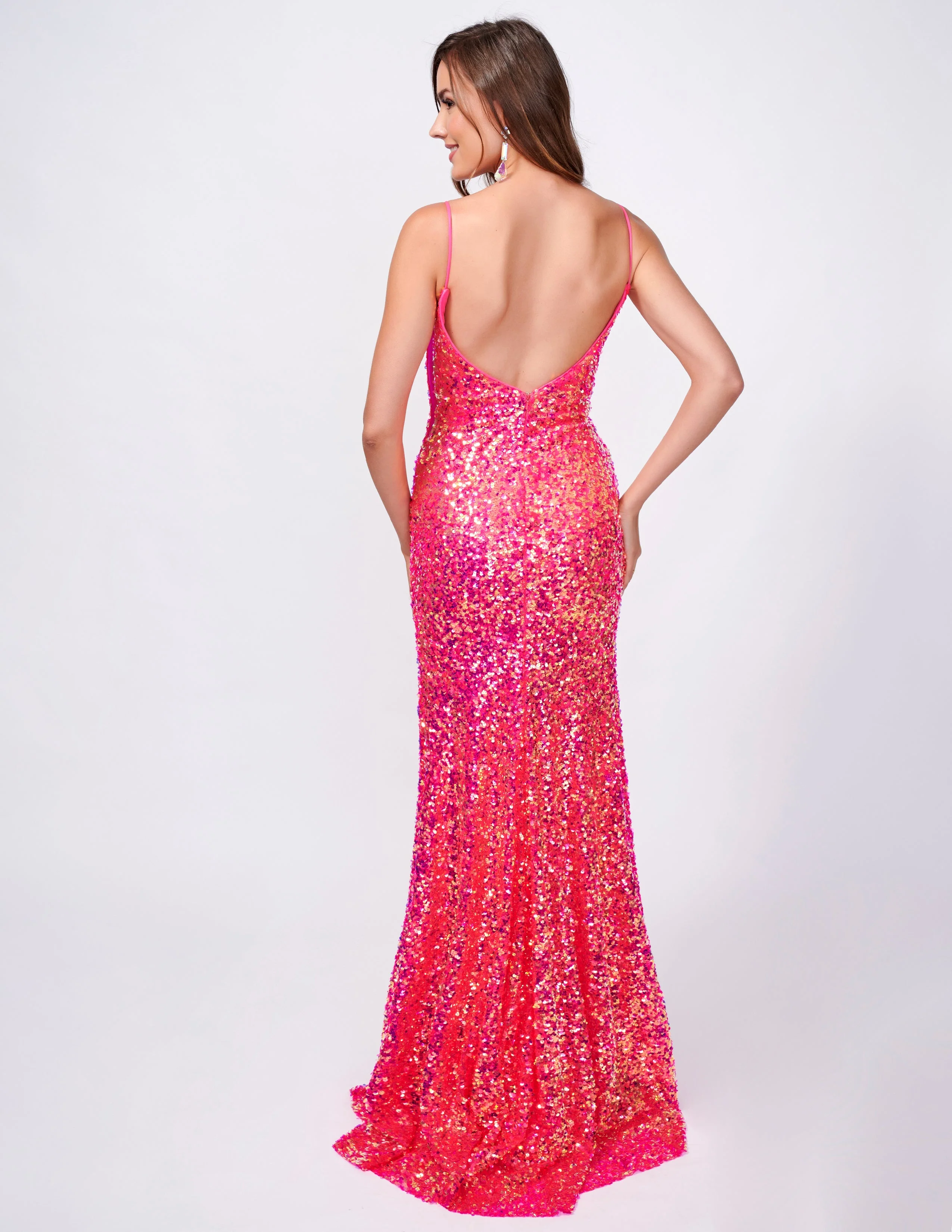 Nina Canacci 4410 Size 12 Baby Blue Fitted Sequin Long Prom Dress Slit Low back Formal Gown V Neck - Image 5