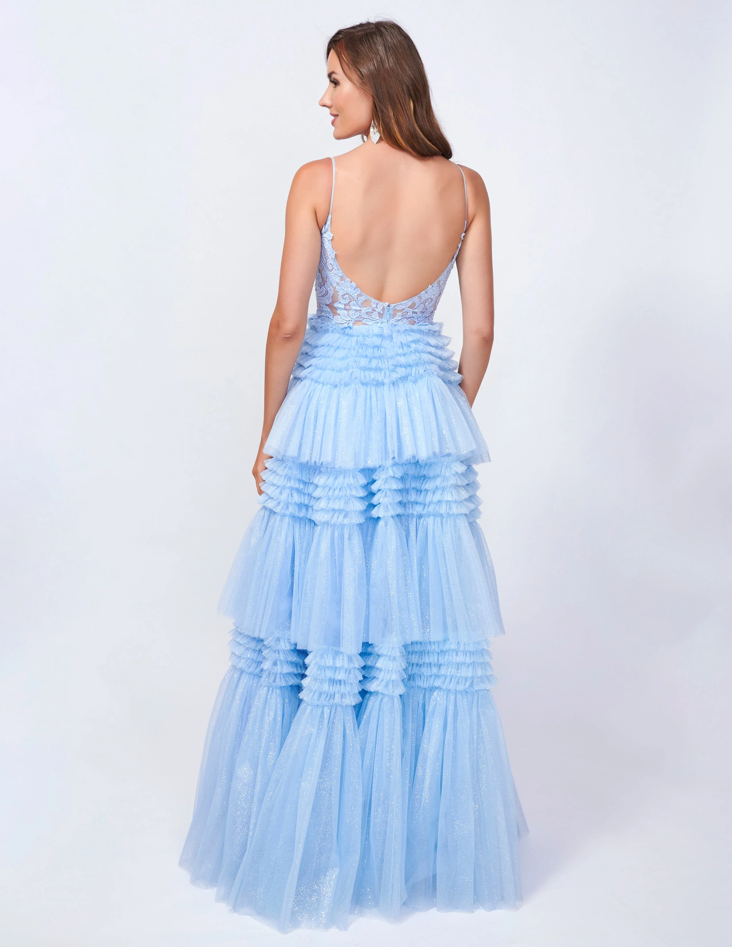 Nina Canacci 4418 Size 4 Baby Blue Sheer Lace Corset Prom Dress Layer A Line Shimmer Tulle Pleated Formal Ball Gown - Image 2