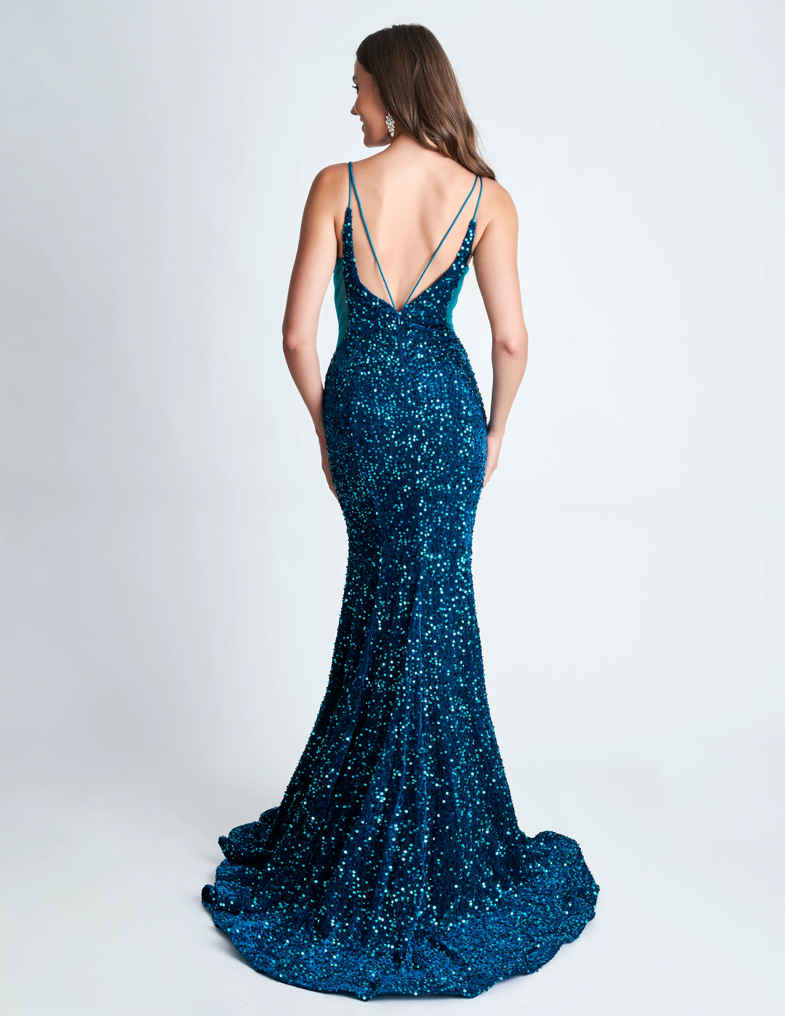 Nina Canacci 4420 Velvet Sequin Mermaid Prom Dress Formal Evening Gown Sheer V Neck - Image 9
