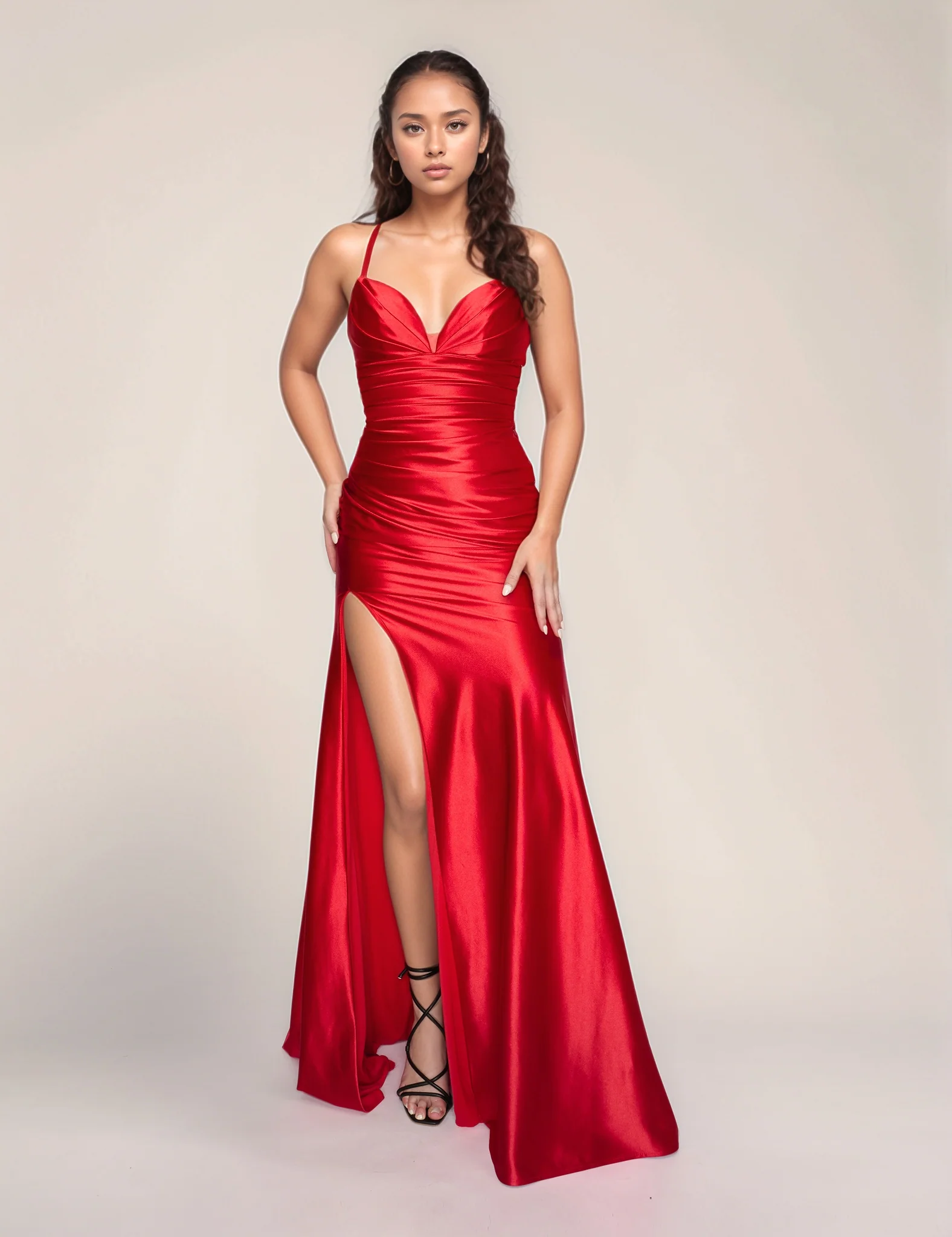 Nina Canacci 4426 Size 2 Red Long Fitted Satin Prom Dress Slit Formal Corset Evening Gown V Neck