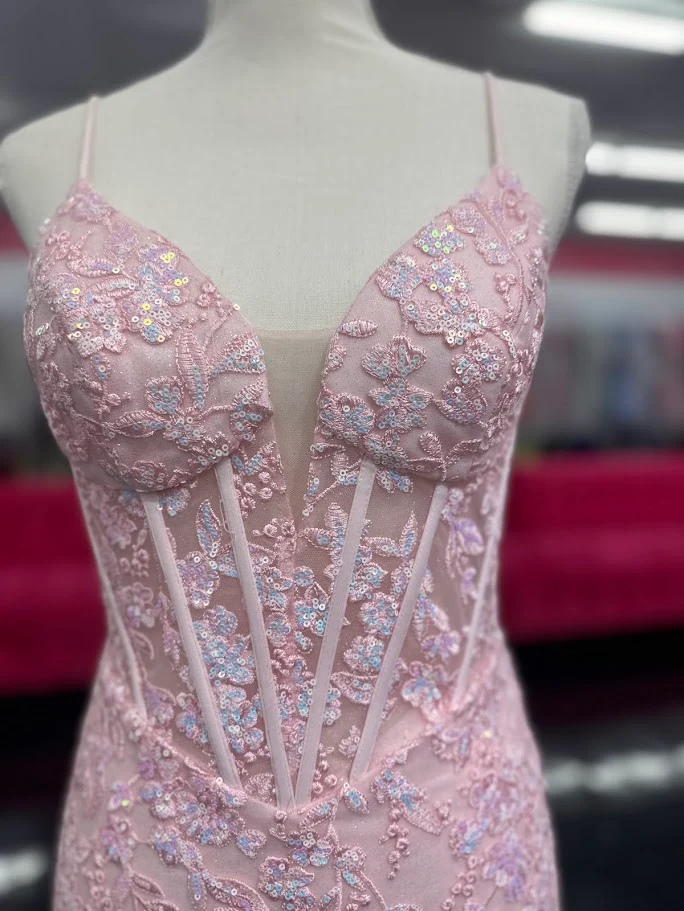 Nina Canacci 4434 Size 4 Peach Sheer Lace Corset Mermaid Prom Dress Sequin Formal V Neck Gown - Image 9