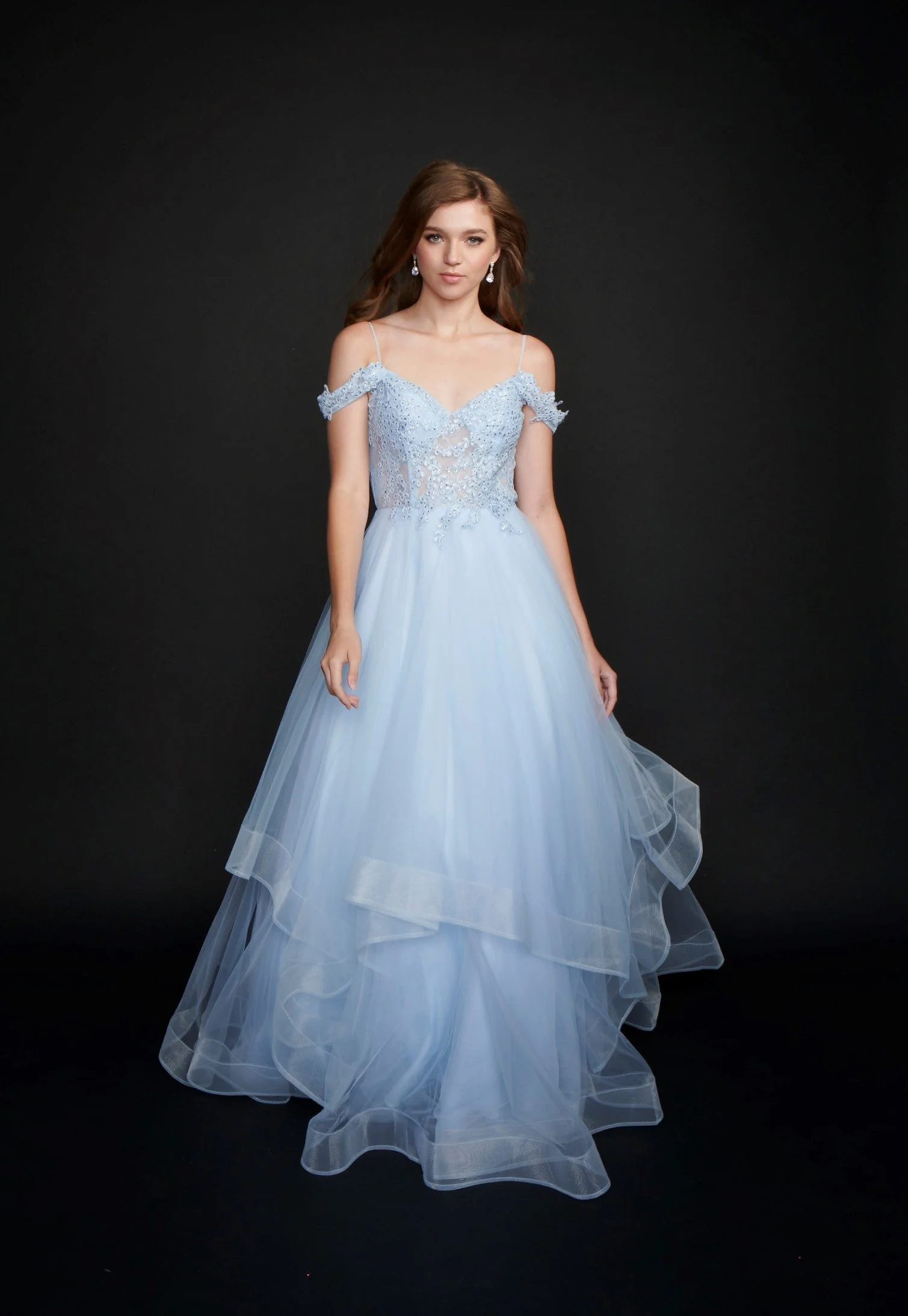 Nina Canacci 5205 Size 12 Long Sheer Ruffle Ballgown off the Shoulder Bridal Gown Dress - Image 5