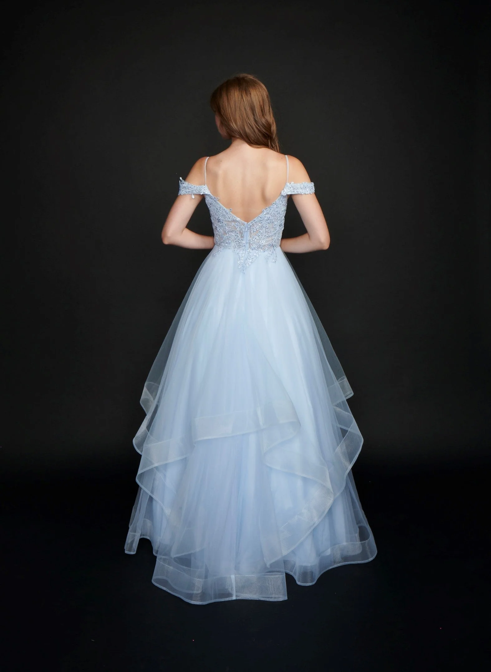 Nina Canacci 5205 Size 12 Long Sheer Ruffle Ballgown off the Shoulder Bridal Gown Dress - Image 6