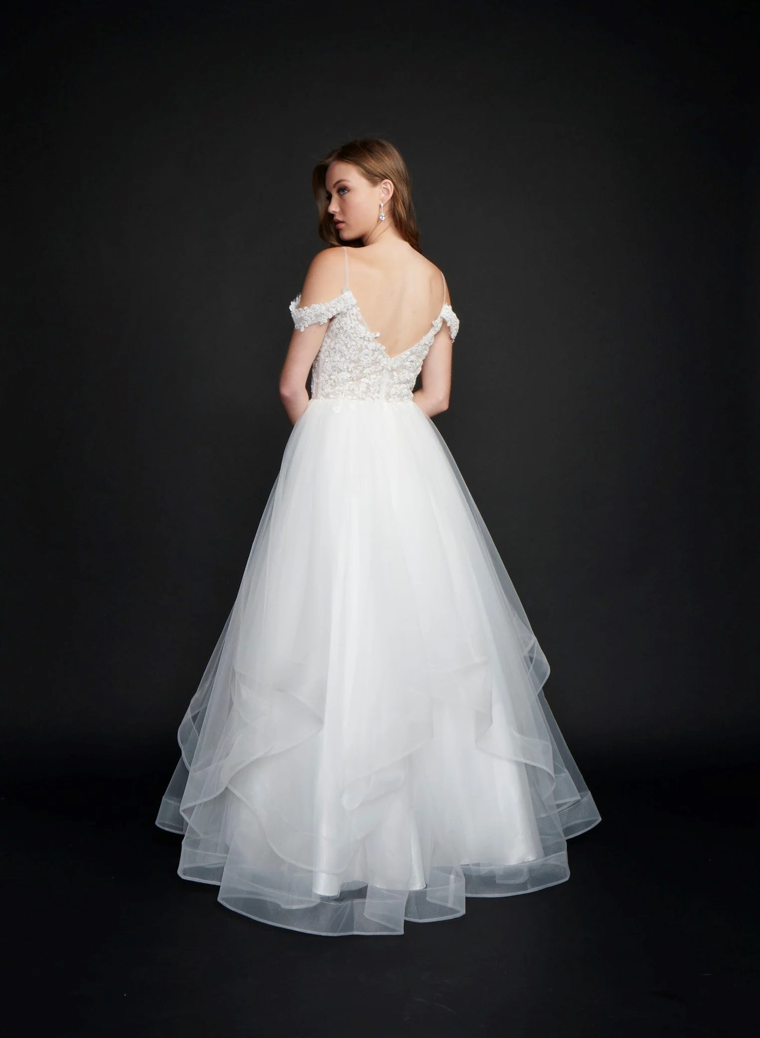 Nina Canacci 5205 Size 12 Long Sheer Ruffle Ballgown off the Shoulder Bridal Gown Dress - Image 8