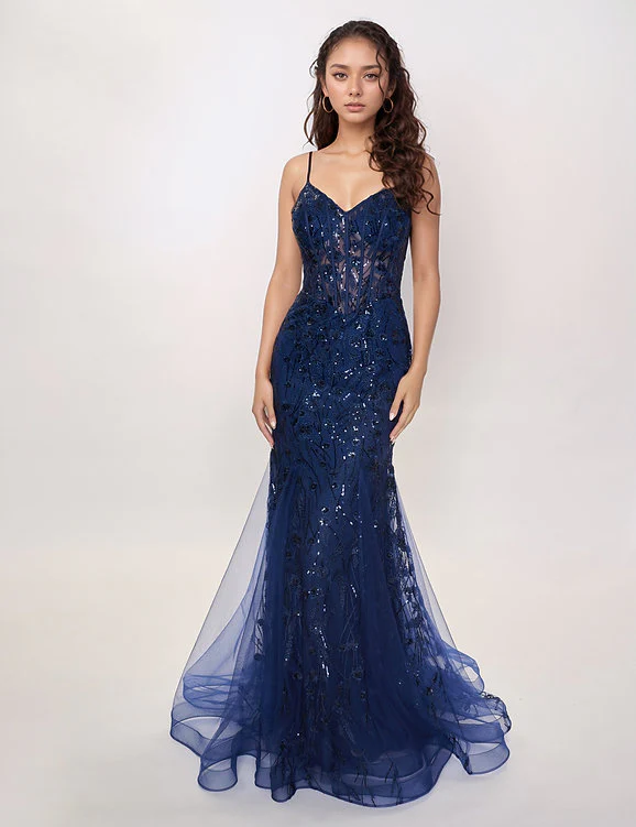 Nina Canacci 5300 Size 8 Red Sheer Sequin Lace Corset Prom Dress Mermaid Evening Gown - Image 4