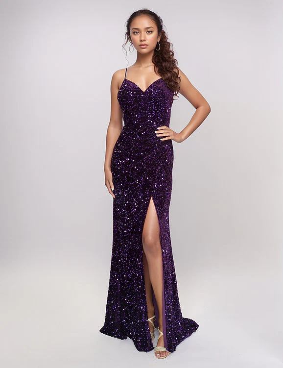Nina Canacci 5302 Size 4 Navy Long Velvet Sequin Backless Slit Prom Dress Formal Evening Gown - Image 2