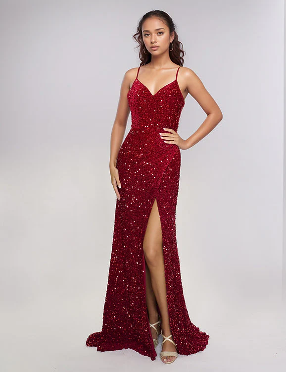 Nina Canacci 5302 Size 4 Navy Long Velvet Sequin Backless Slit Prom Dress Formal Evening Gown - Image 3