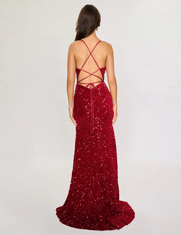 Nina Canacci 5302 Size 4 Navy Long Velvet Sequin Backless Slit Prom Dress Formal Evening Gown - Image 4