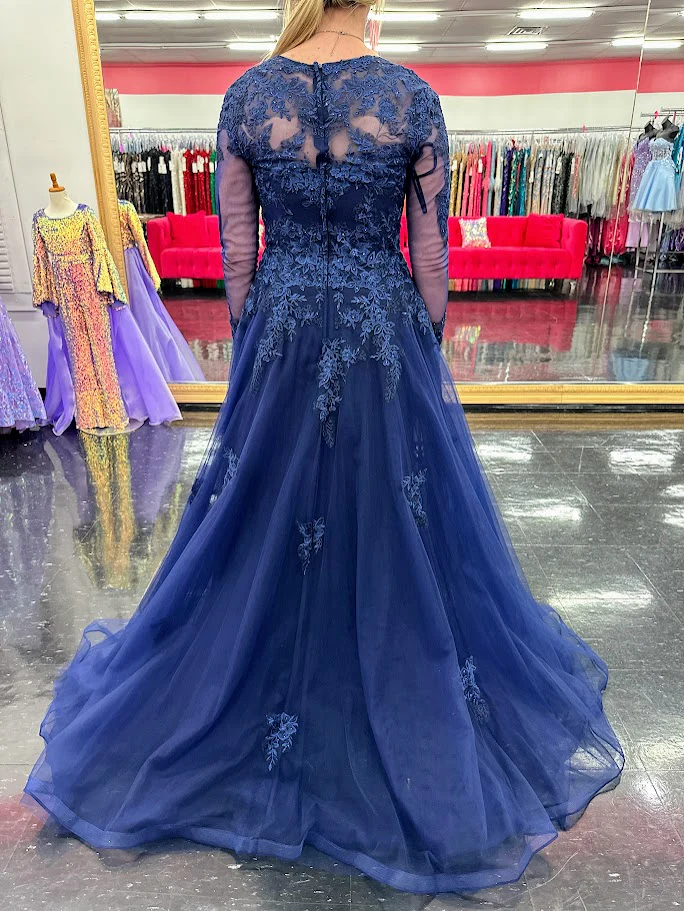 Nina Canacci 5310 Size 4 Navy Lace Long Sleeve A Line Dress Formal Mother Of Gown Evening - Image 2