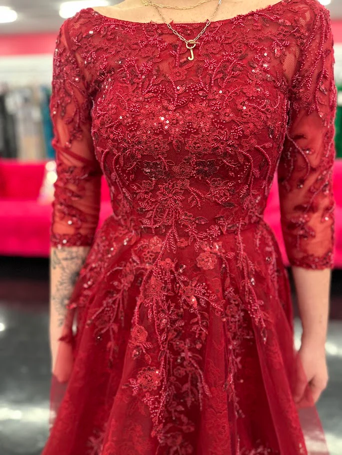 Nina Canacci 5311 Size 4 Burgundy Lace A Line Mother Of Dress Formal Sleeve Gown High Neck Evening - Image 2