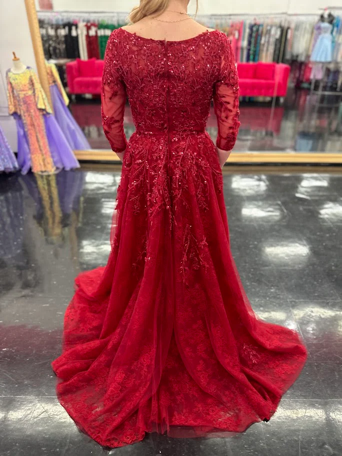 Nina Canacci 5311 Size 4 Burgundy Lace A Line Mother Of Dress Formal Sleeve Gown High Neck Evening - Image 3