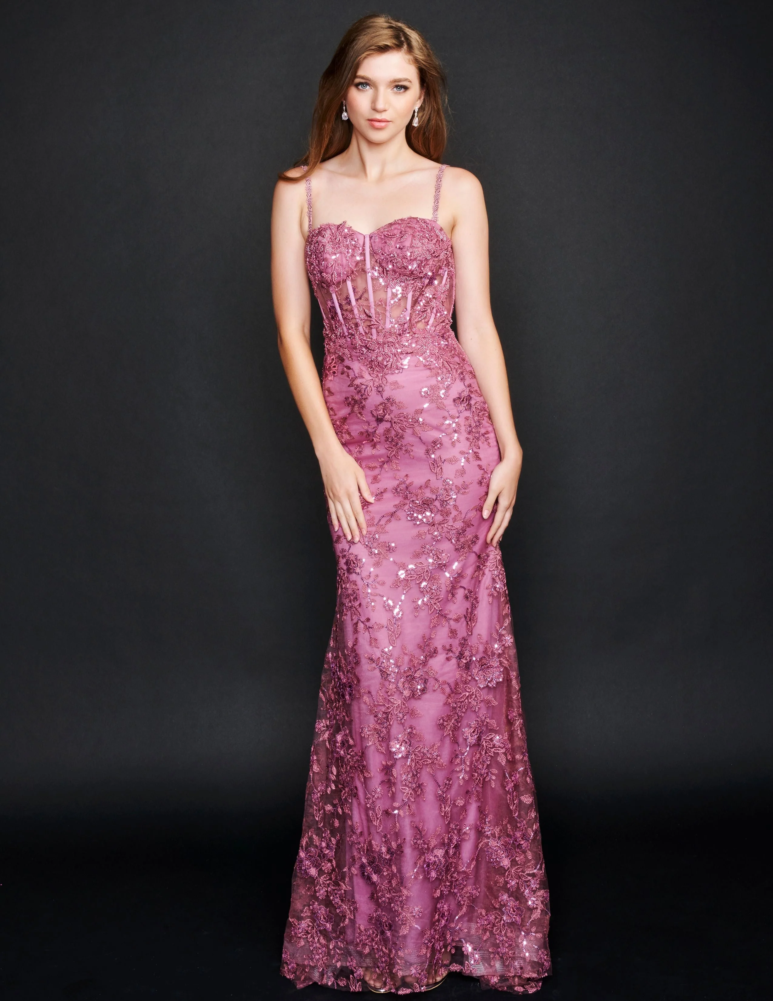 Nina Canacci 6556 Size 8 Long Mermaid Prom Pageant Gown Sheer Lace Corset Dress Train