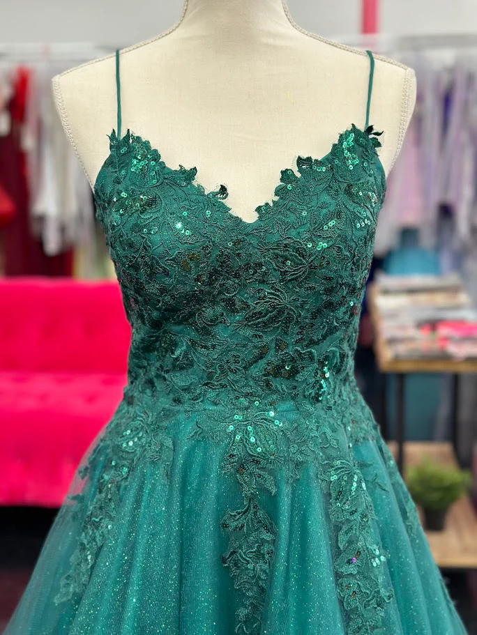 Nina Canacci 6624 Size 4 Emerald Long A Line Corset Prom Dress Backless Train Pageant Formal Gown - Image 2
