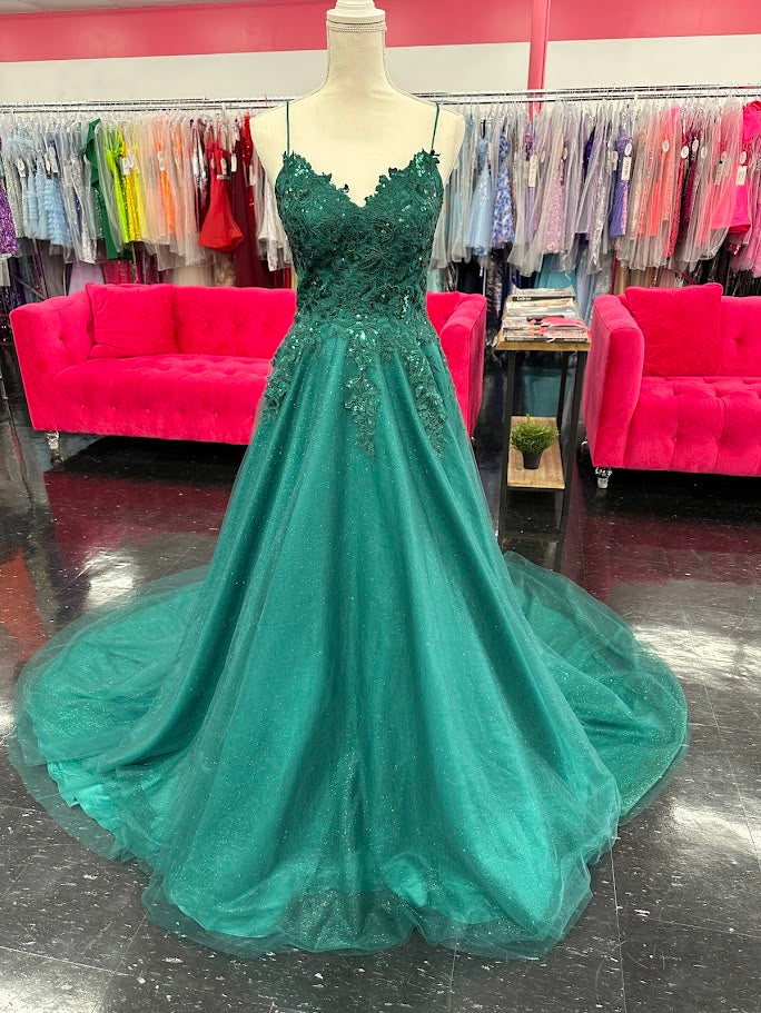 Nina Canacci 6624 Size 4 Emerald Long A Line Corset Prom Dress Backless Train Pageant Formal Gown - Image 3