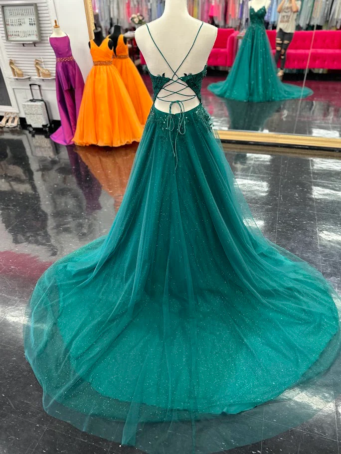 Nina Canacci 6624 Size 4 Emerald Long A Line Corset Prom Dress Backless Train Pageant Formal Gown - Image 4