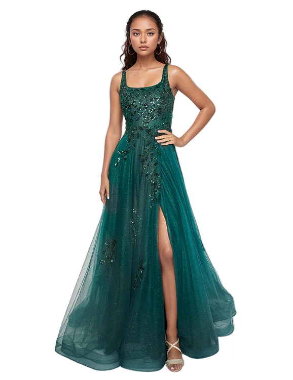 Nina Canacci 6626 Size 22 Emerald A Line Prom Dress Sequin Scoop Neck Maxi Slit Formal Sequin Gown