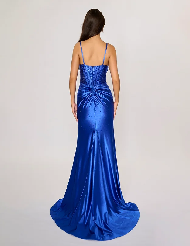 Nina Canacci 6687 Size 10 Royal Long Fitted Crystal Corset Prom Dress Formal Evening Gown Slit V Neck - Image 2