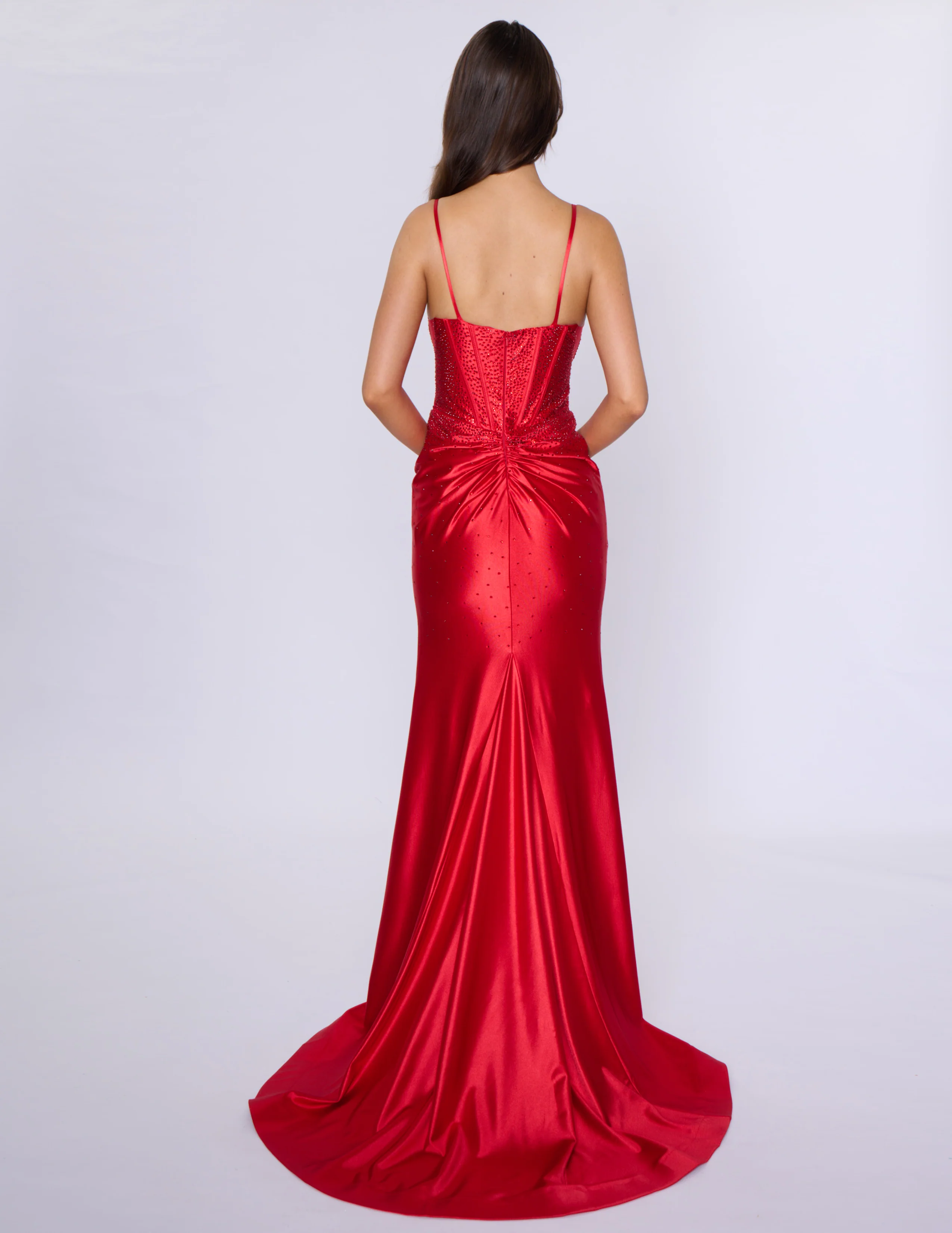 Nina Canacci 6687 Size 2,4,6,8 Red Long Crystal Corset Prom Dress Formal Evening Gown Slit V Neck - Image 4