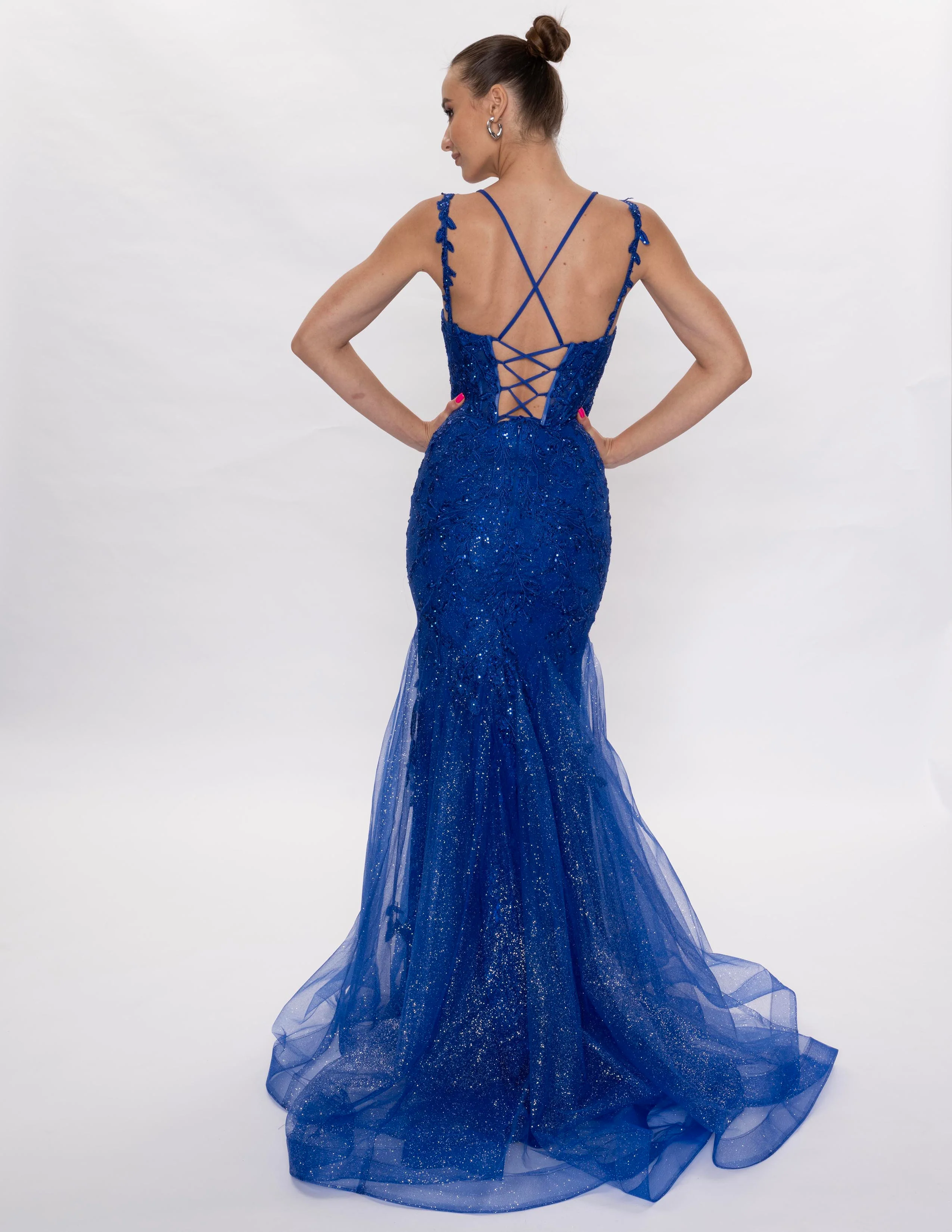 Nina Canacci 7600 Prom Dress Mermaid Lace Plunging V Neckline Corset Lace Straps - Image 5