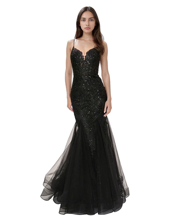 Nina Canacci 7602 Size 6 Black Sheer Corset Prom Dress Sequin Lace Mermaid Formal Gown
