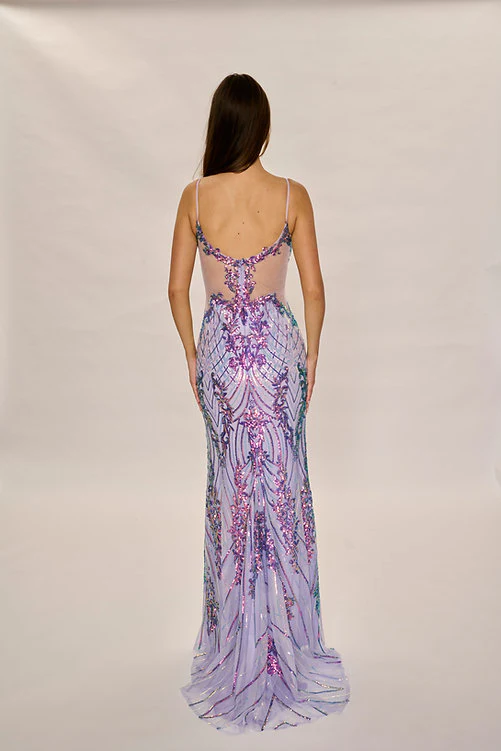 Nina Canacci 7609 Size 6 White Long Sequin Prom Dress Sheer Back  Sheer Side Cut Out - Image 2