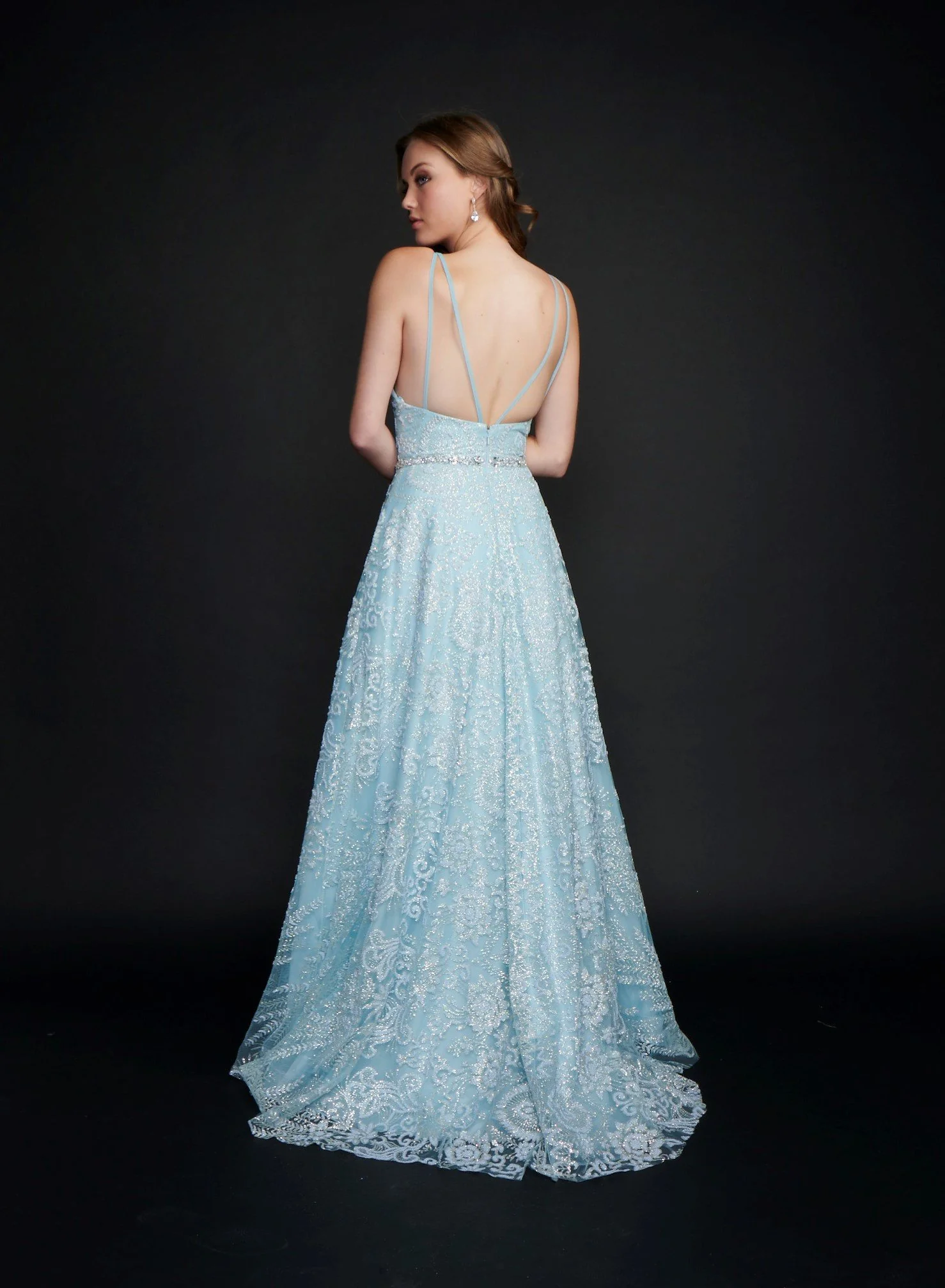 Nina Canacci 8199 Size 4,6,8 Long Baby Blue Ballgown Prom Dress Pageant Gown Glitter Shimmer - Image 2